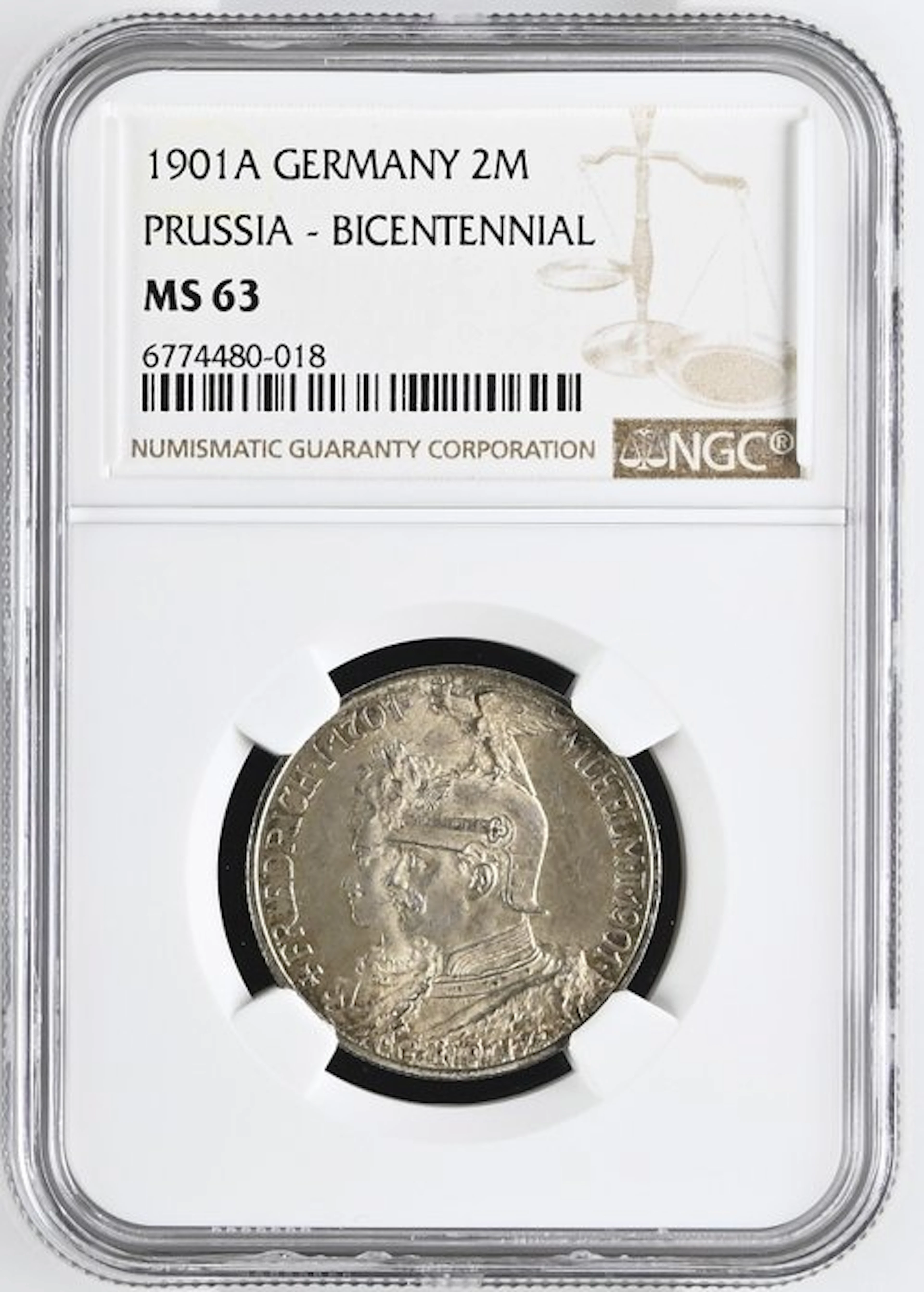Germany, Prussia Wilhelm II. 2 Mark 1901 - NGC MS63