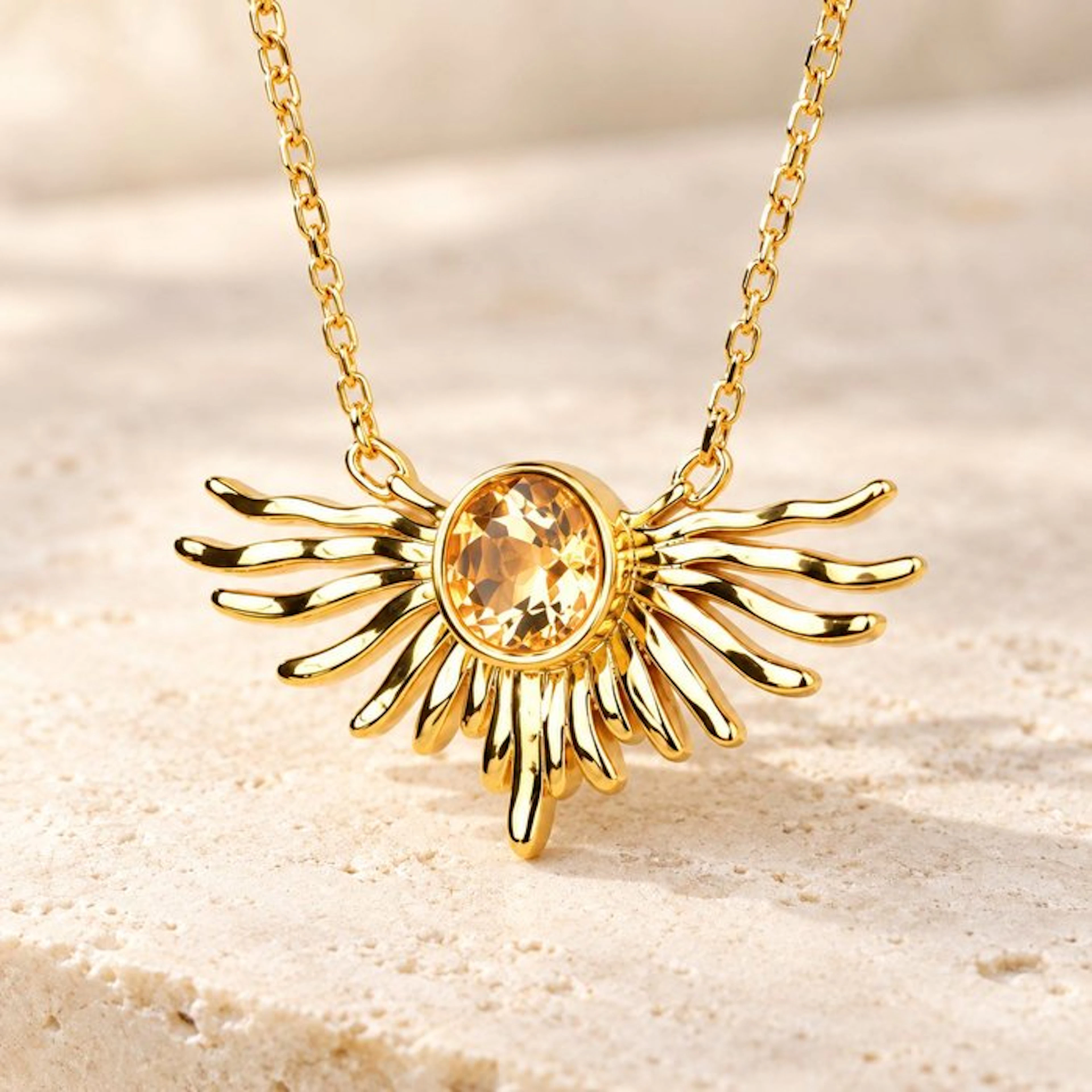 No reserve price - Necklace Silver - Citrine - Certified