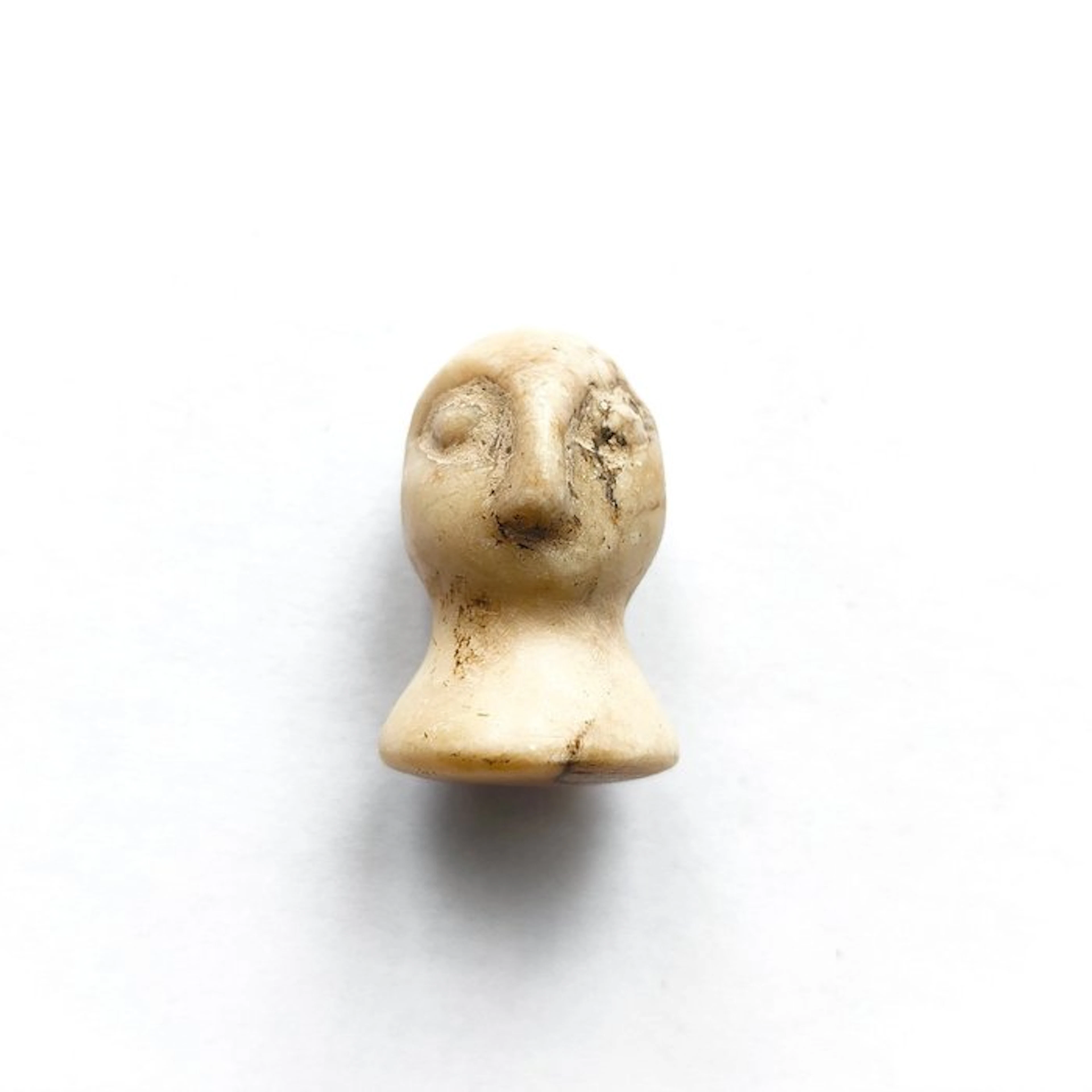 Ancient Western Asiatic Marble Idol Head Fragment Bead Talisman - 32 mm