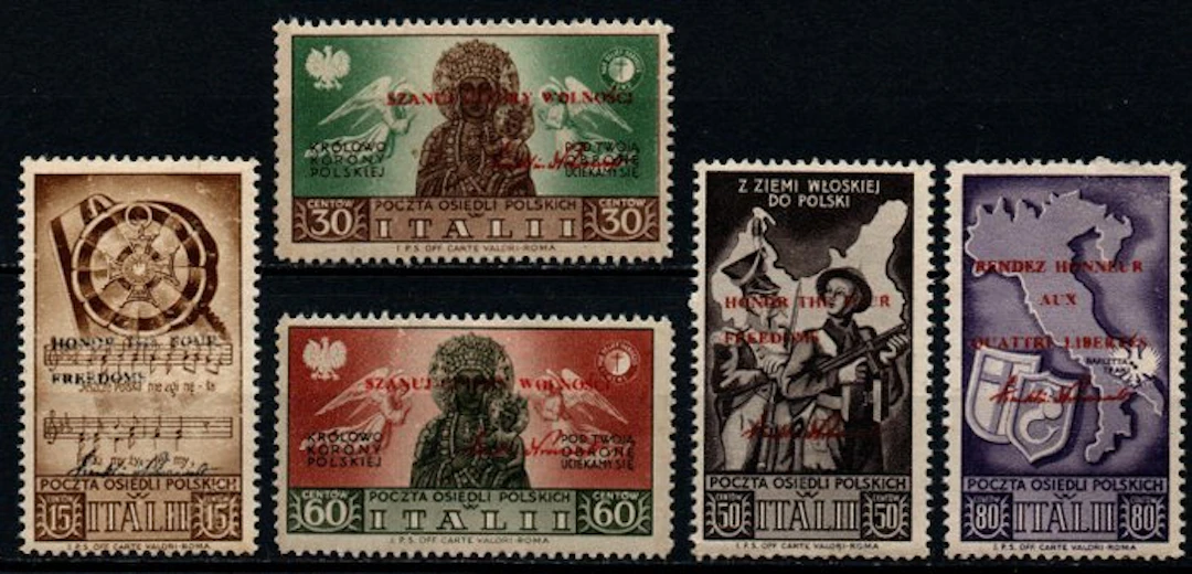 Italy 1946 - Polish Corps overprinted stamps - Unificato 31/35