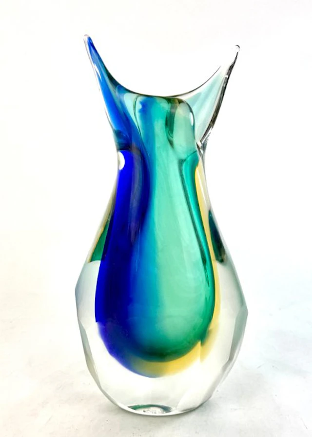 Oball - Vase - Sommerso - Murano glass - Blue, Amber, and Sea Green