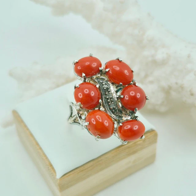 Coral - 9 kt. - Yellow gold, Silver - Ring - CORALLO MEDITERRANEO
