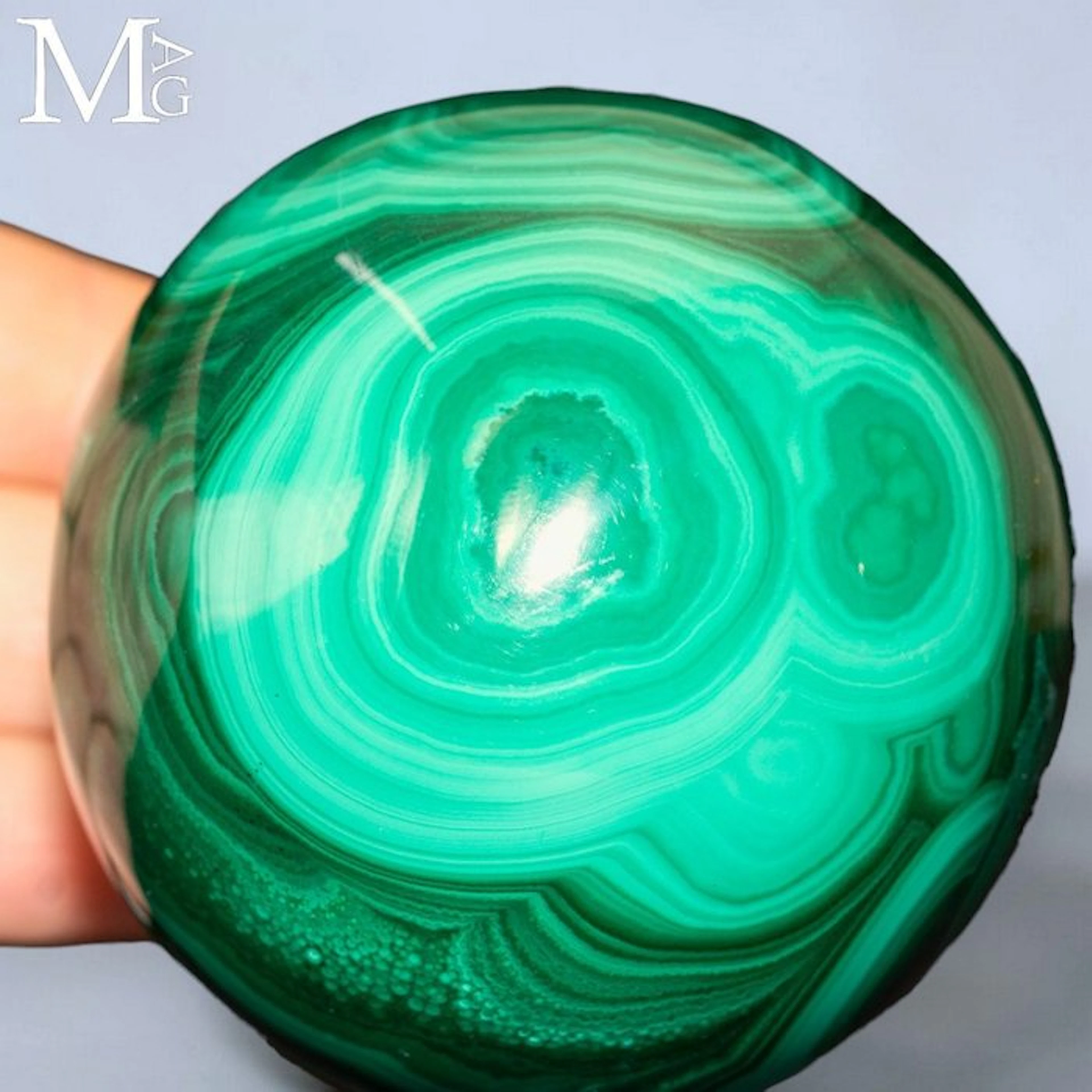 Vibrant Green Malachite Sphere with Striking Concentric...