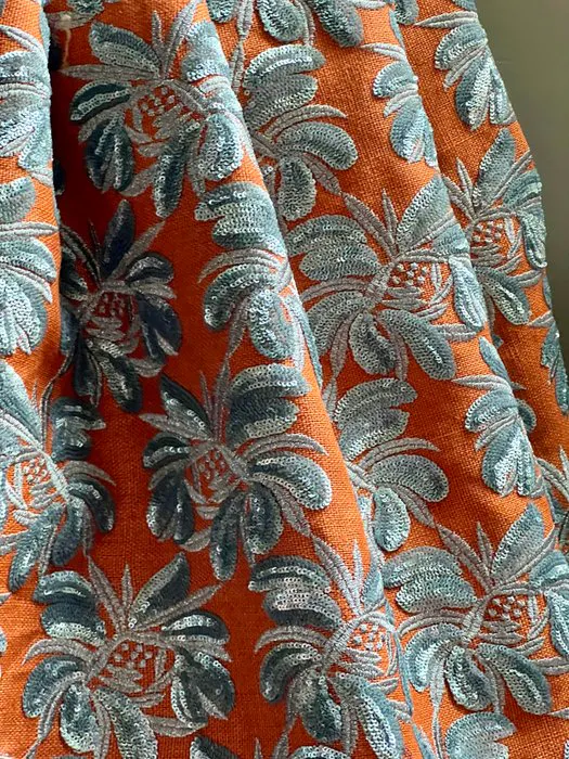 Exclusive Indian fabric embroidered with silver thread