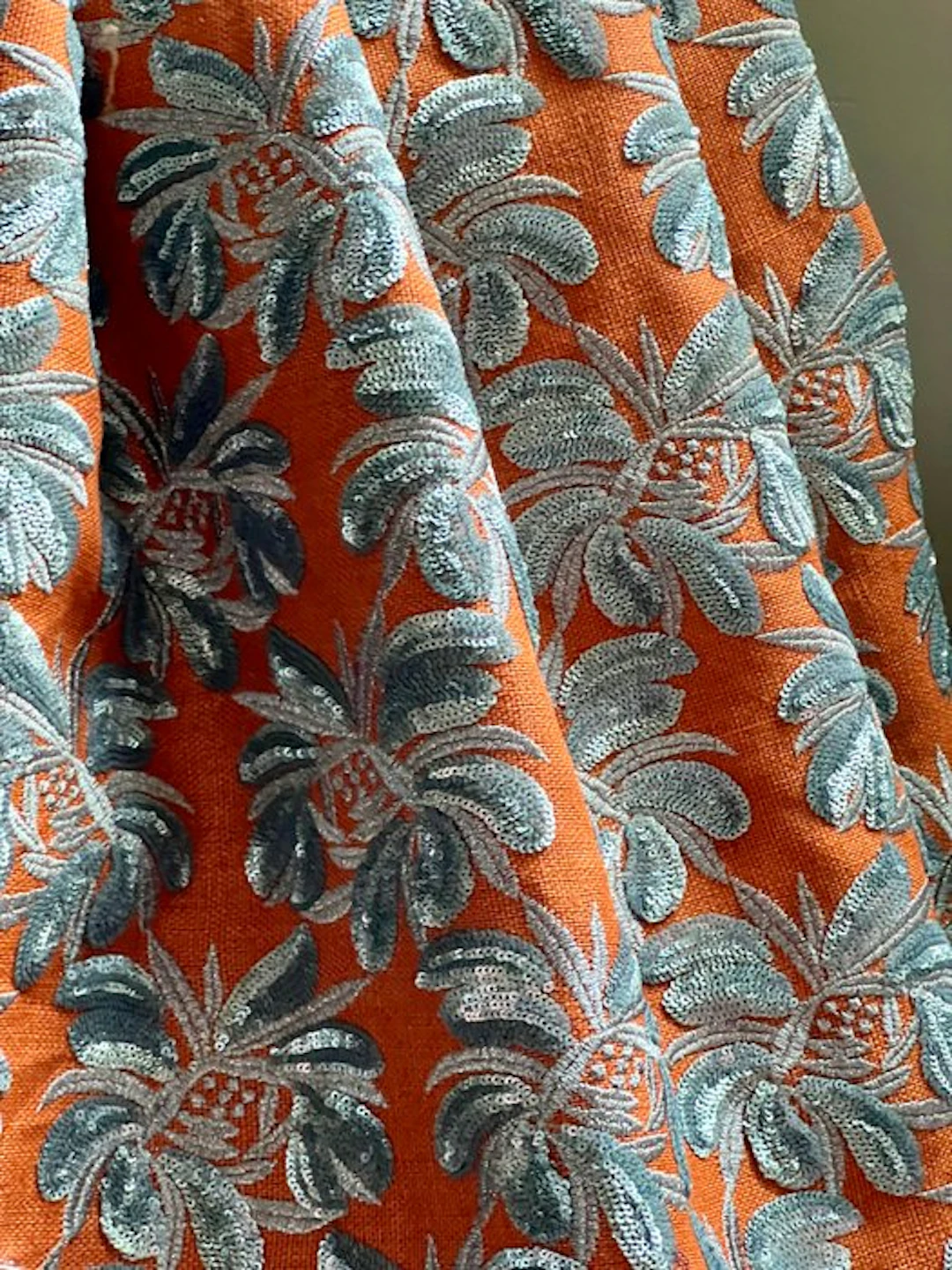 Exclusive Indian fabric embroidered with silver thread