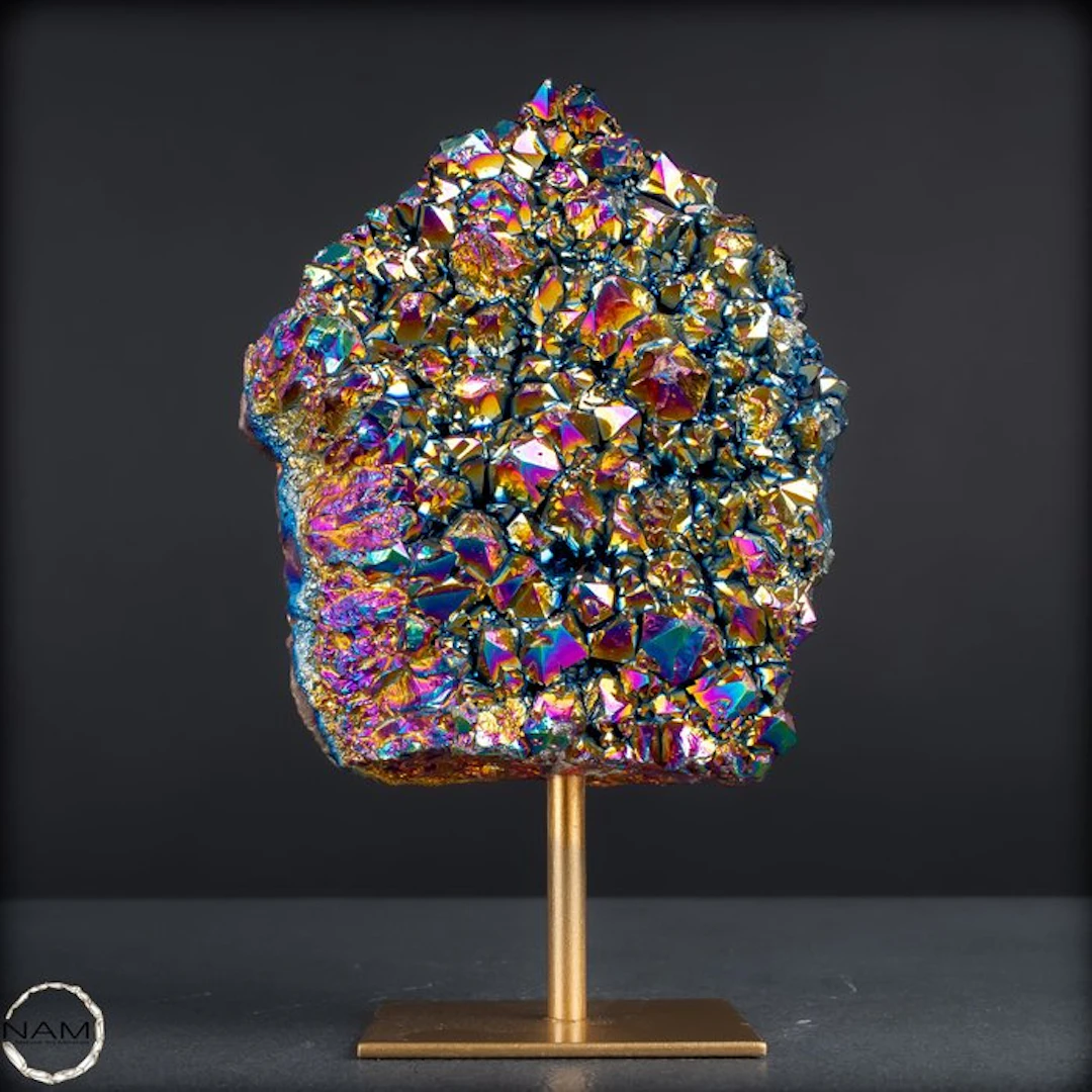 Rainbow of Energy – Aura Amethyst on a Stand. Unique- 812.55 g