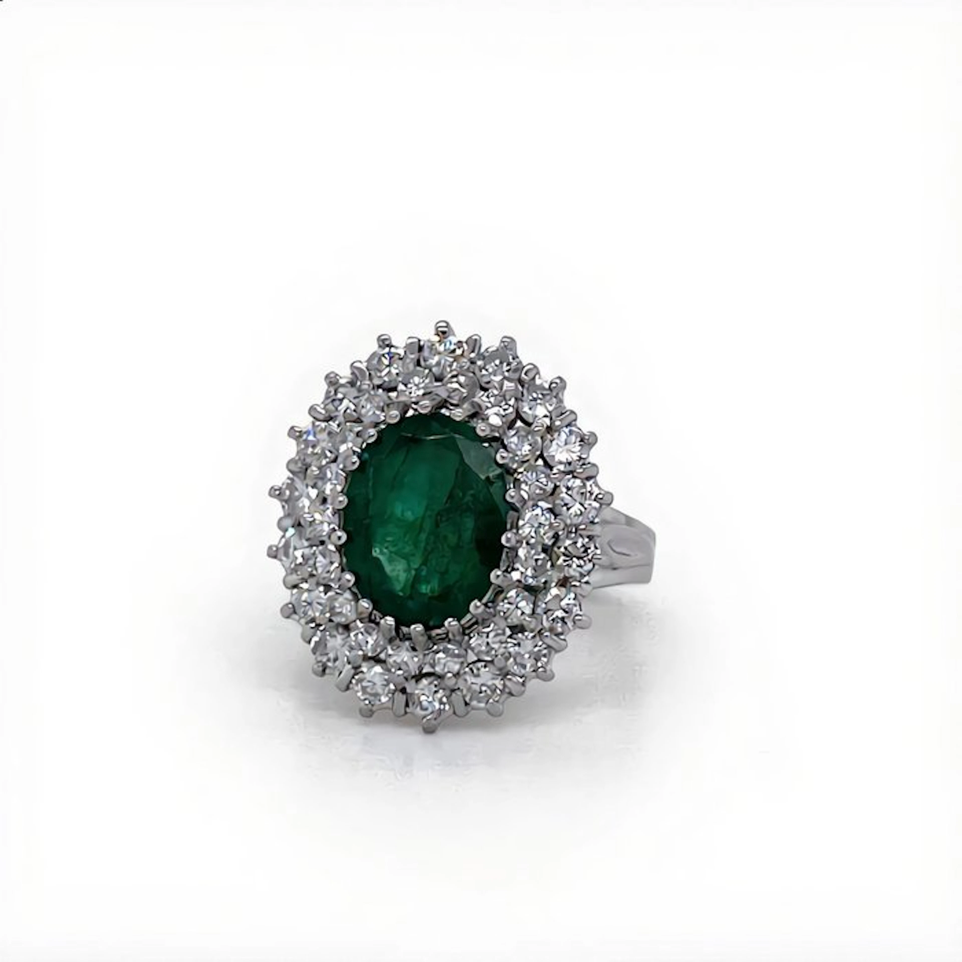 Ring - 18 kt. White gold Emerald - Diamond - Entourage