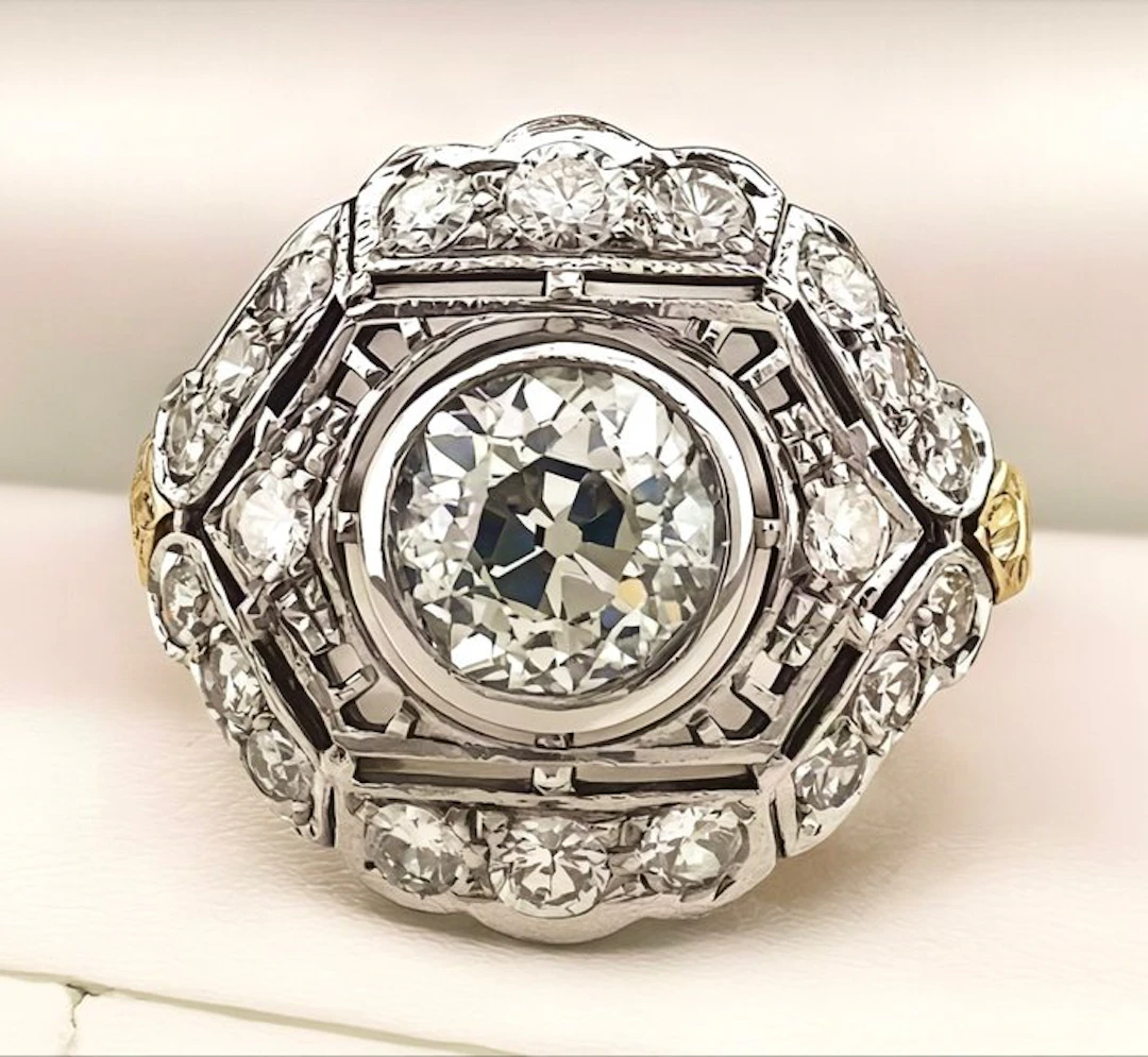 Ring - 18 kt. White gold, Yellow gold Diamond (Natural) - Diamond