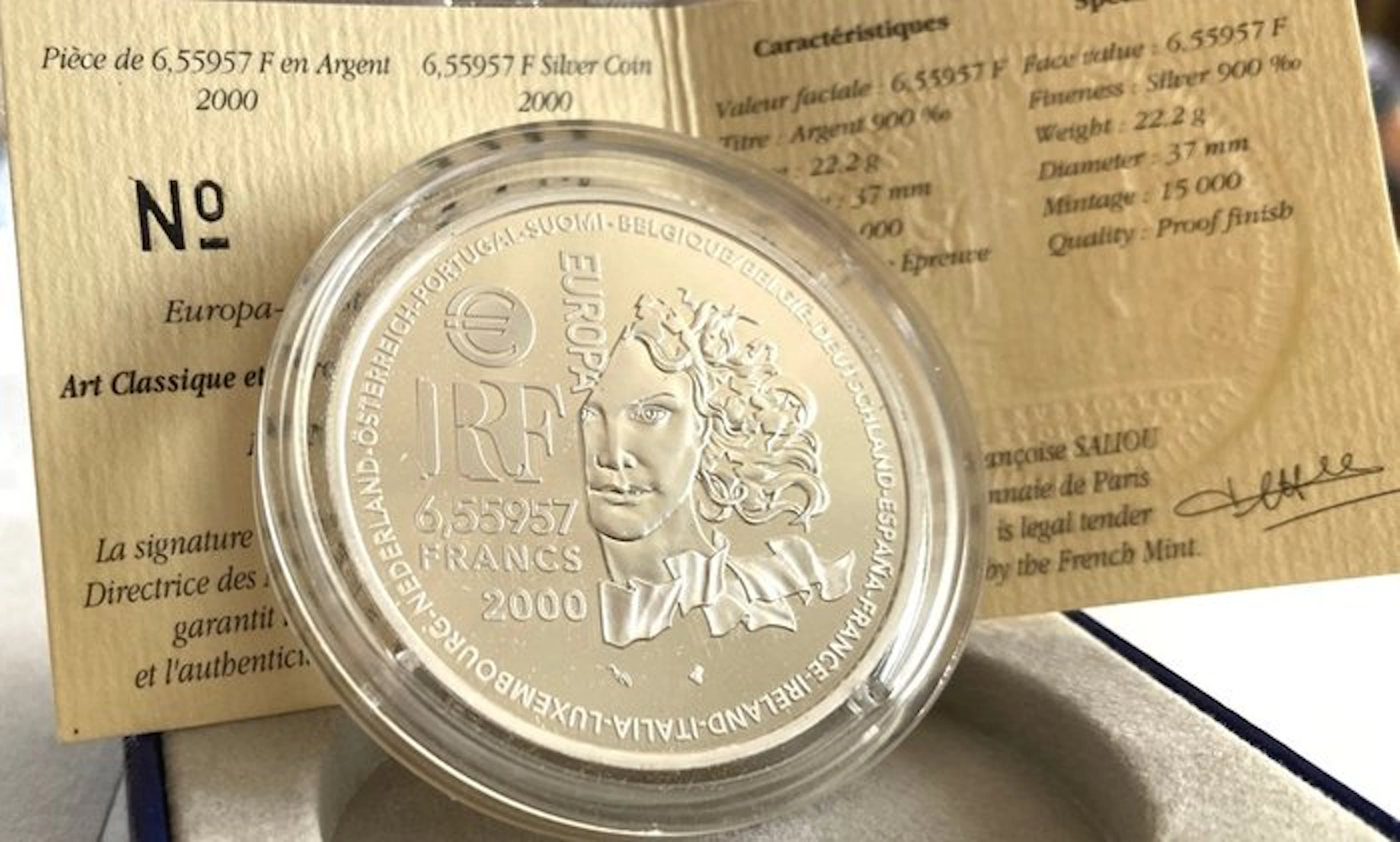 France. 6.55957 Francs 2000 Art Classique et Baroque (No reserve price)