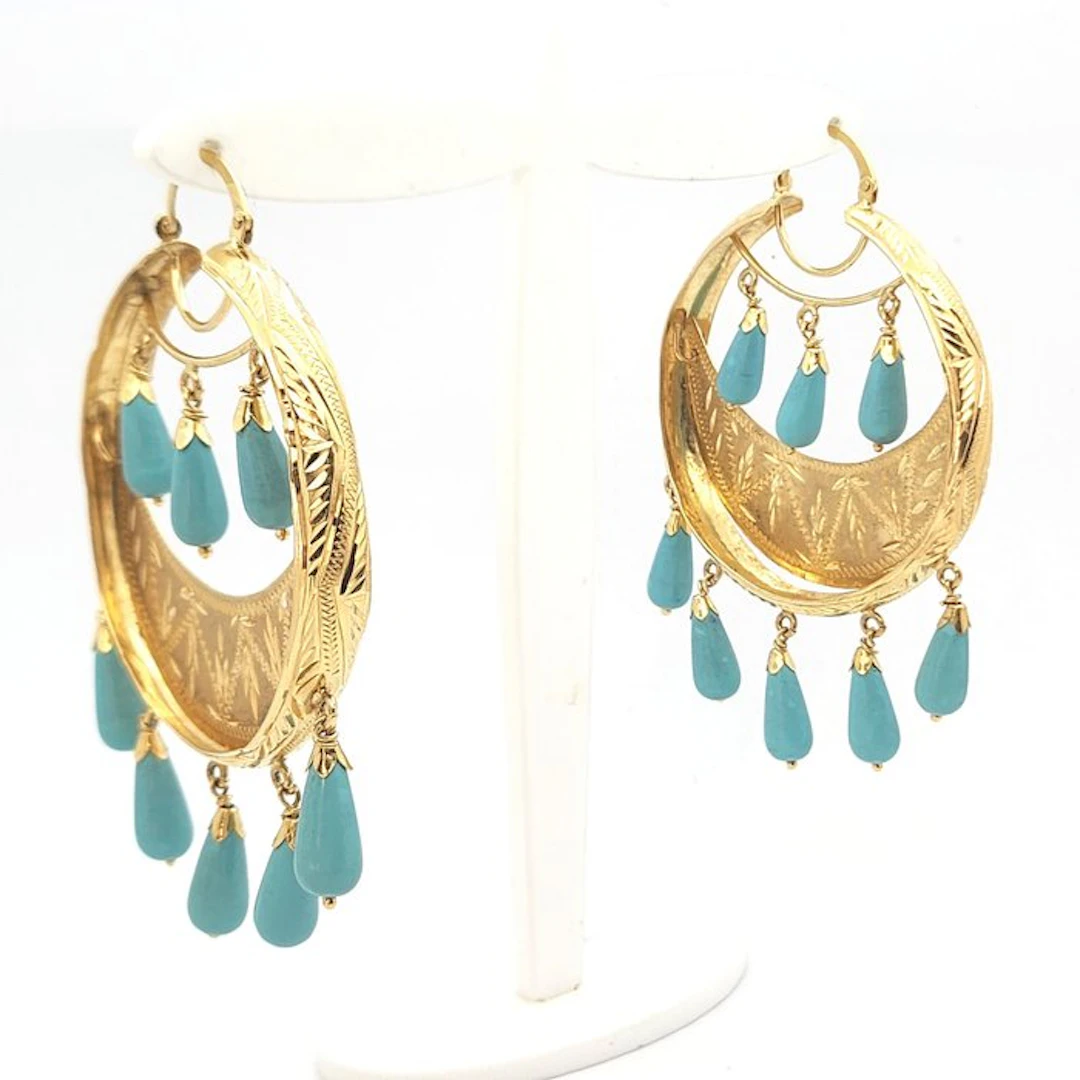 Earrings - 18 kt. Yellow gold - 12.50ct. tw. Turquoise