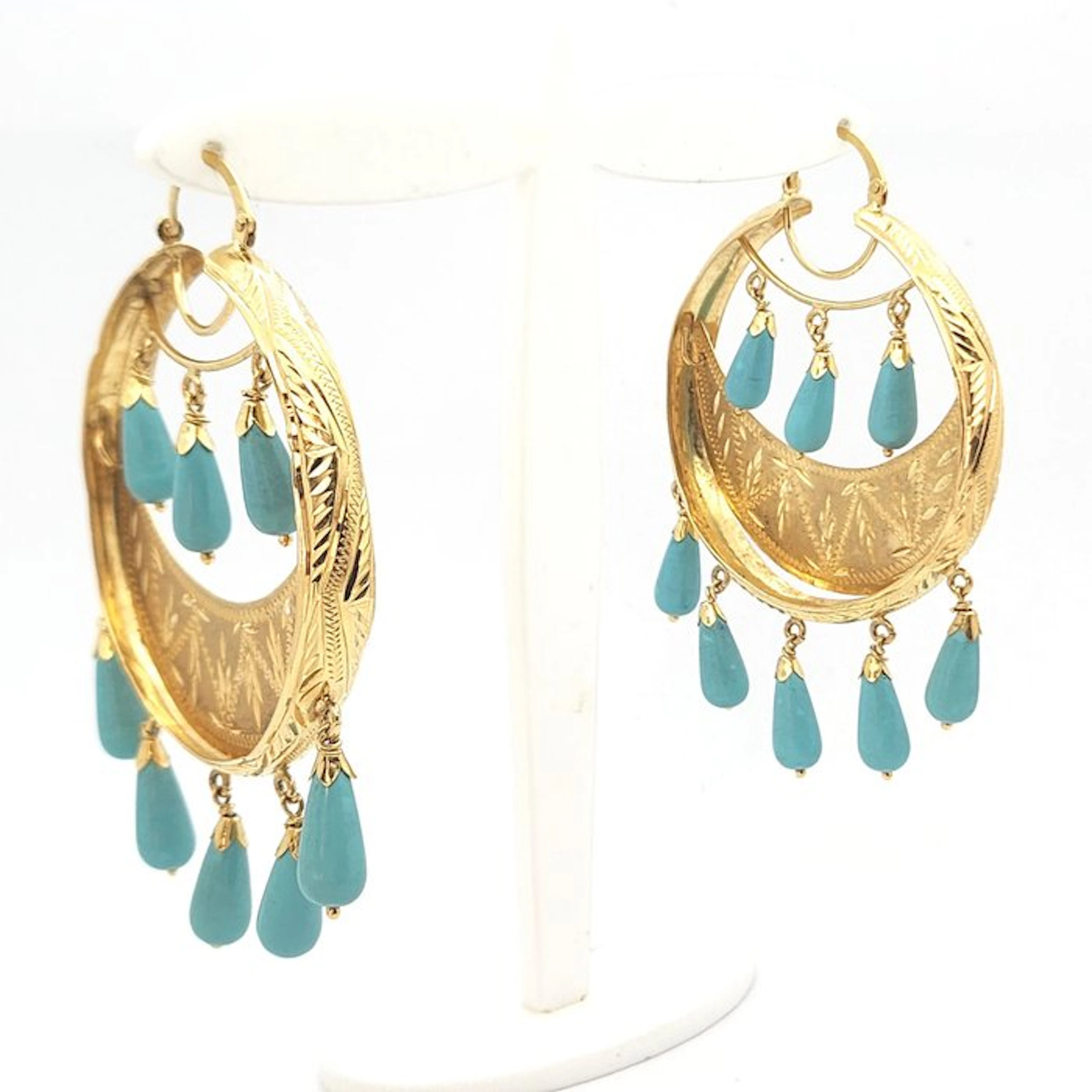 Earrings - 18 kt. Yellow gold - 12.50ct. tw. Turquoise