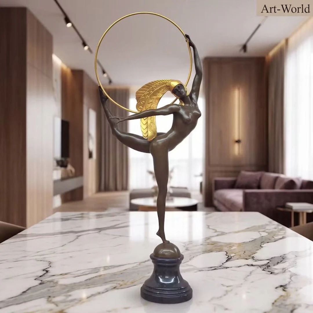 Statue, XL standbeeld “Hoop Dancer” 71 cm / 5.4 kg - 71 cm - Bronze, Marble