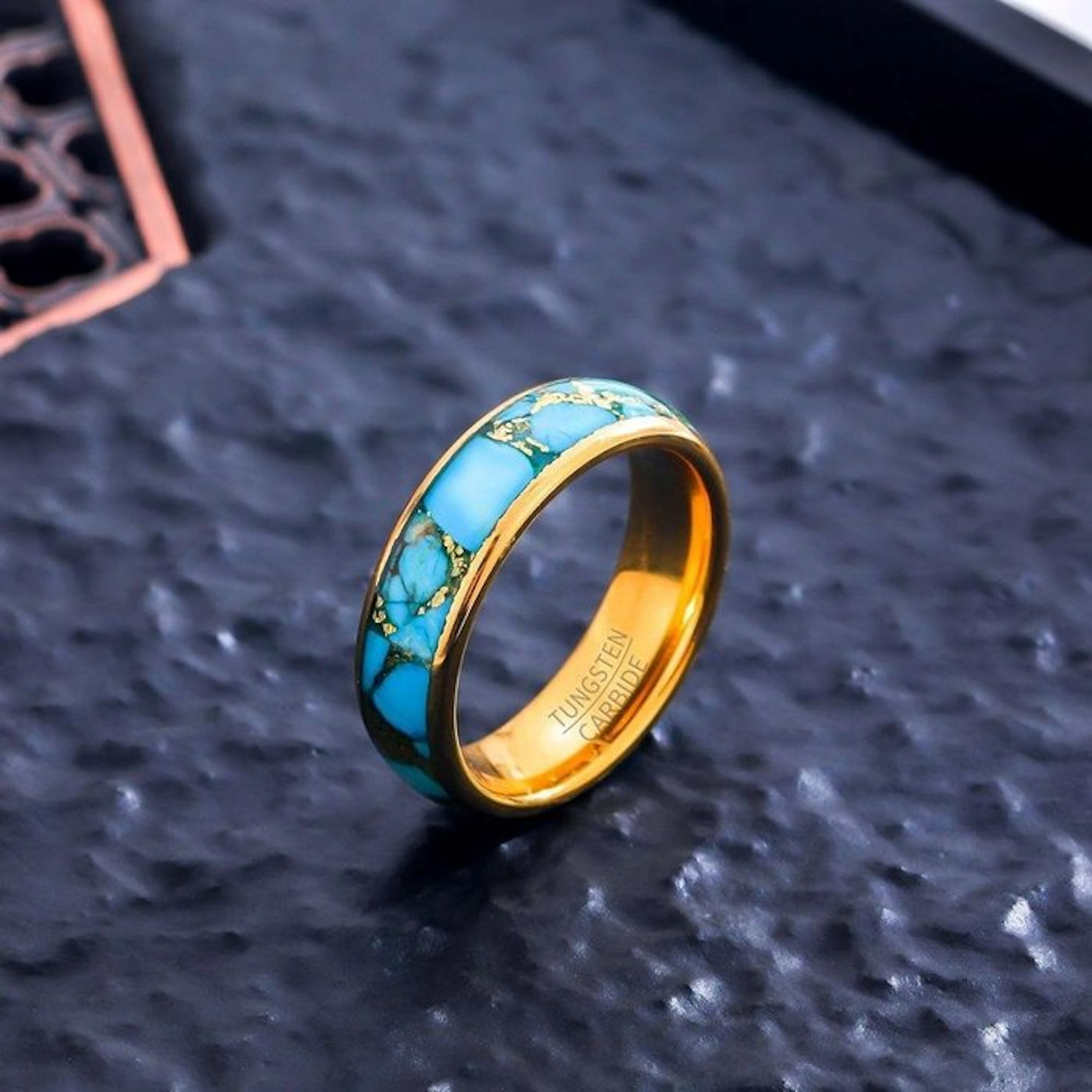 Tungsten Carbide Ring - Precision Laser Crafted turchese Inlay Ring- 11 g - (1)
