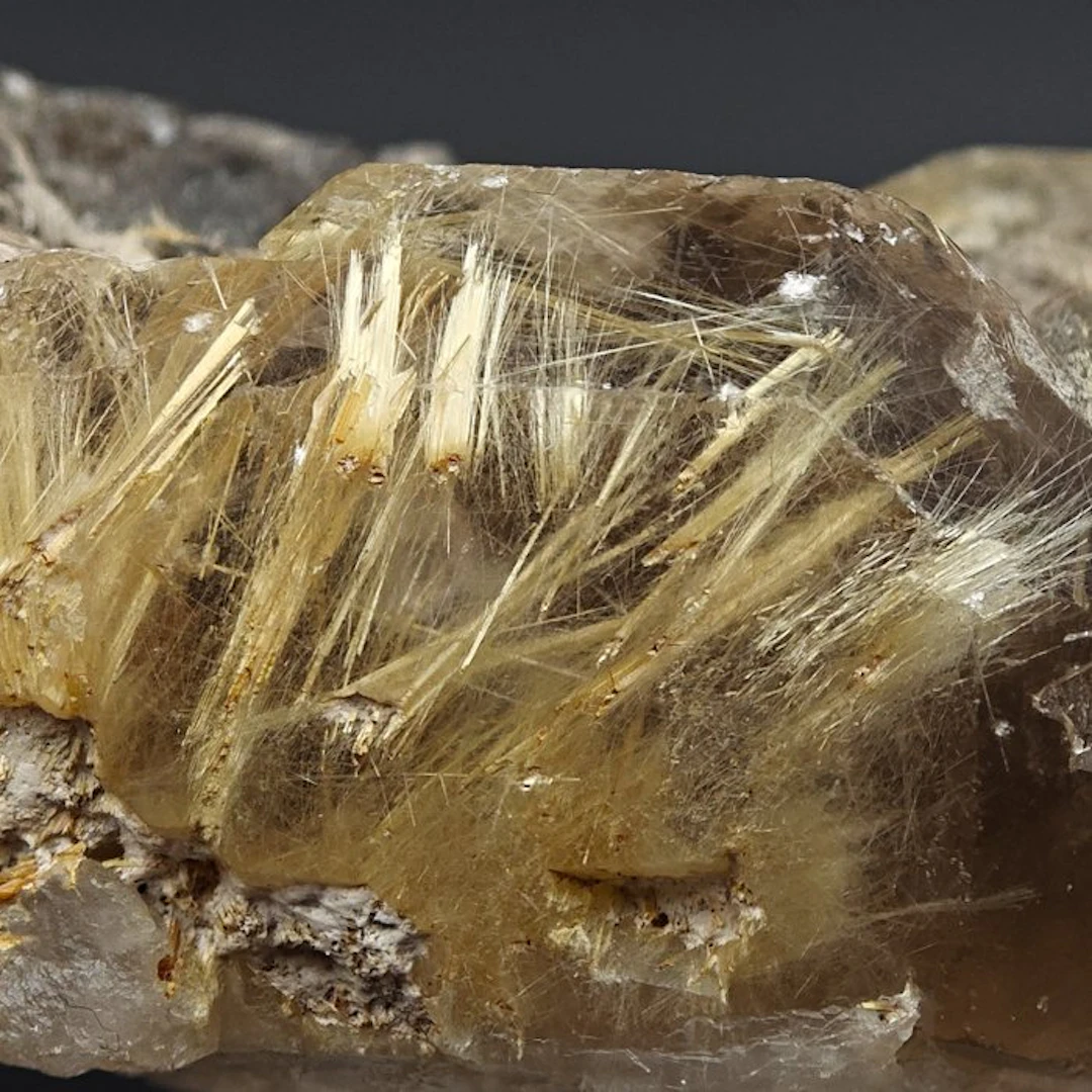 GOLDEN RUTILE STARS IN SMOKY QUARTZ Crystals on matrix...