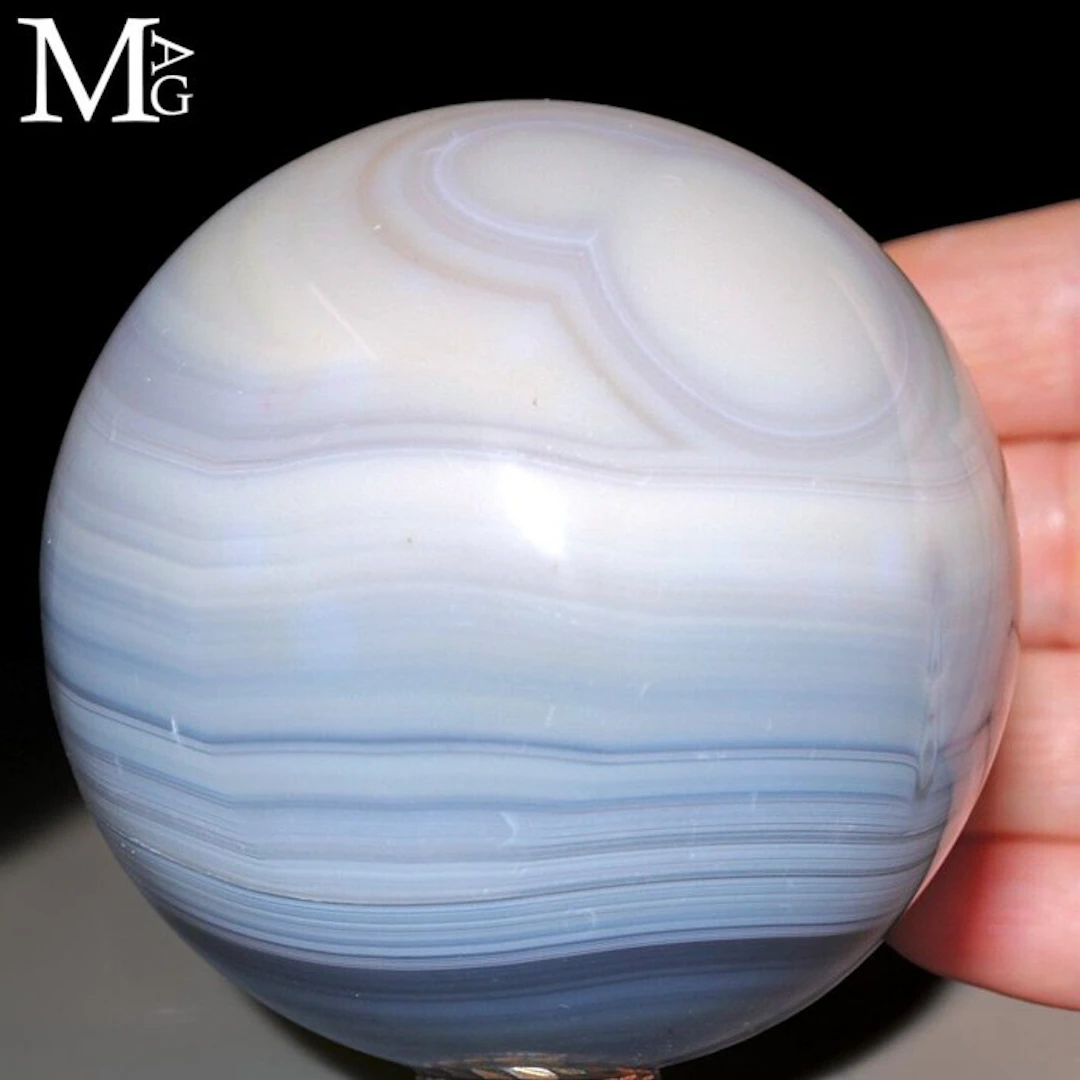 Banded Agate Sphere - Captivating Azure and Whitish Blue...