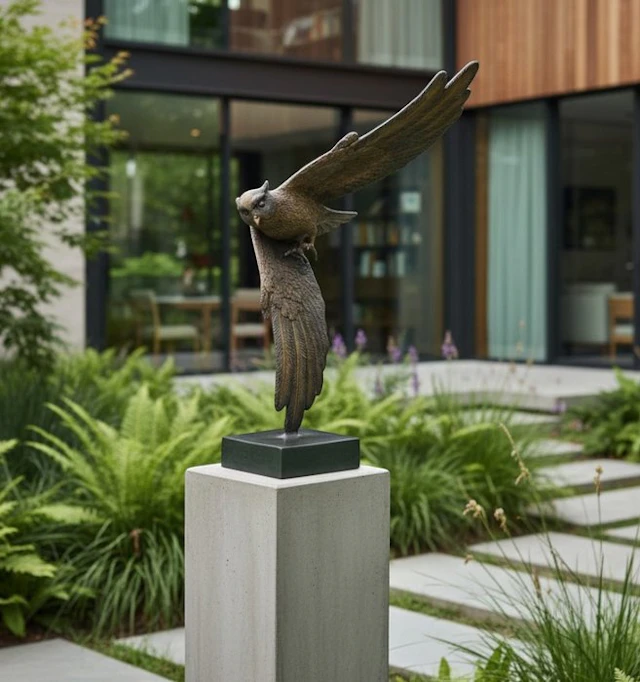 Sculpture, Owl in Flight - 48 cm - Bronze