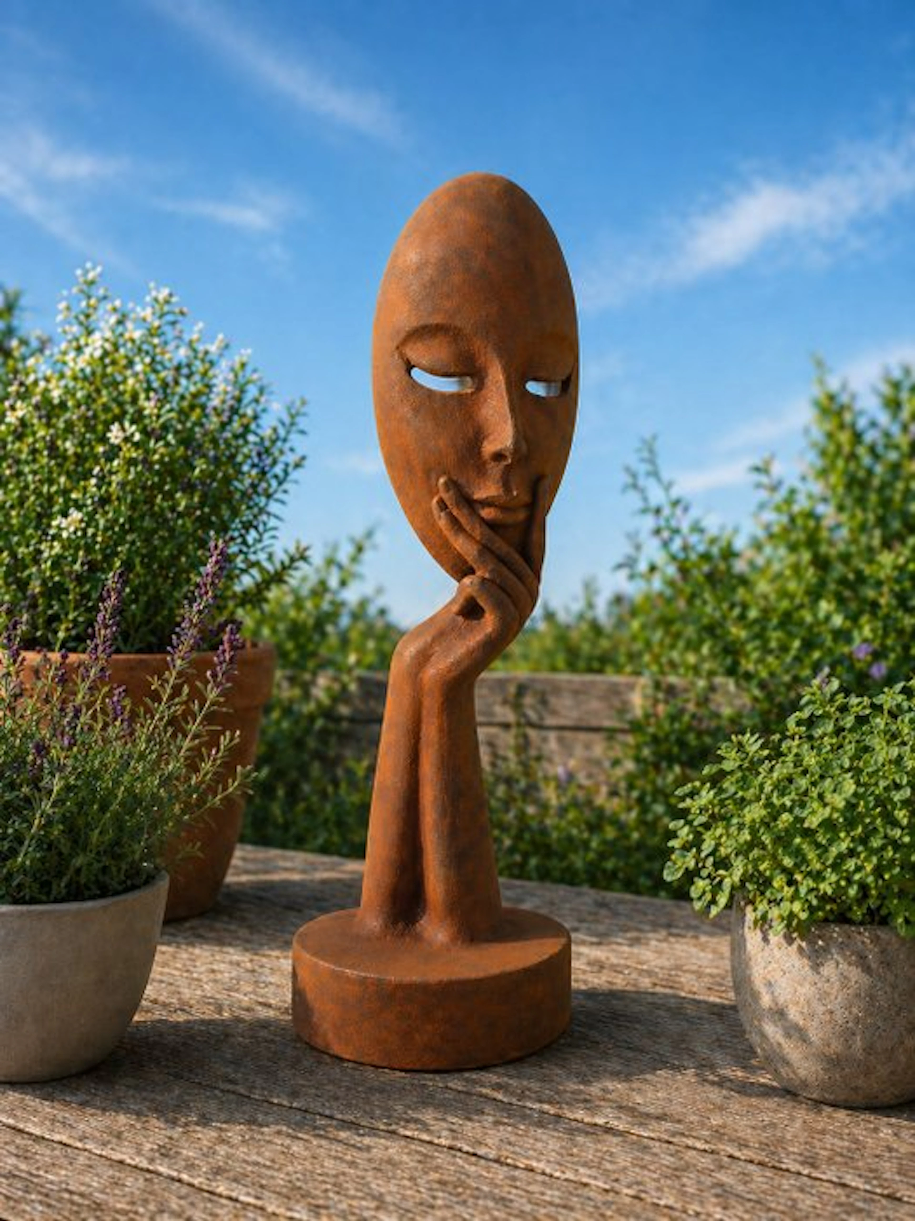 Statue, sculptuur, sculpture abstract woman's head on arms - 28 cm - Cast iron