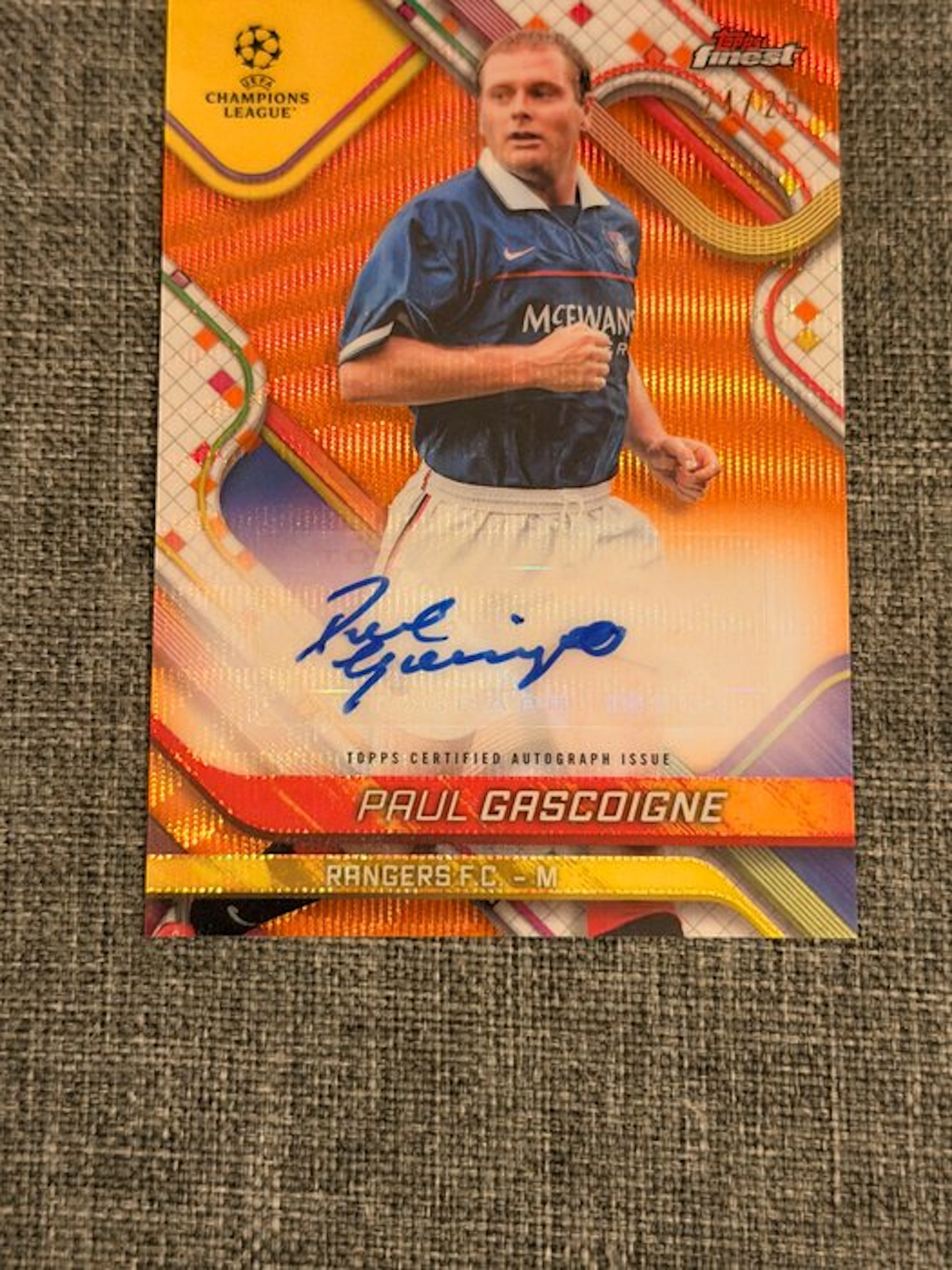 TOPPS - Paul Gascoigne - Orange (24/25) Parallel - Autographed Card