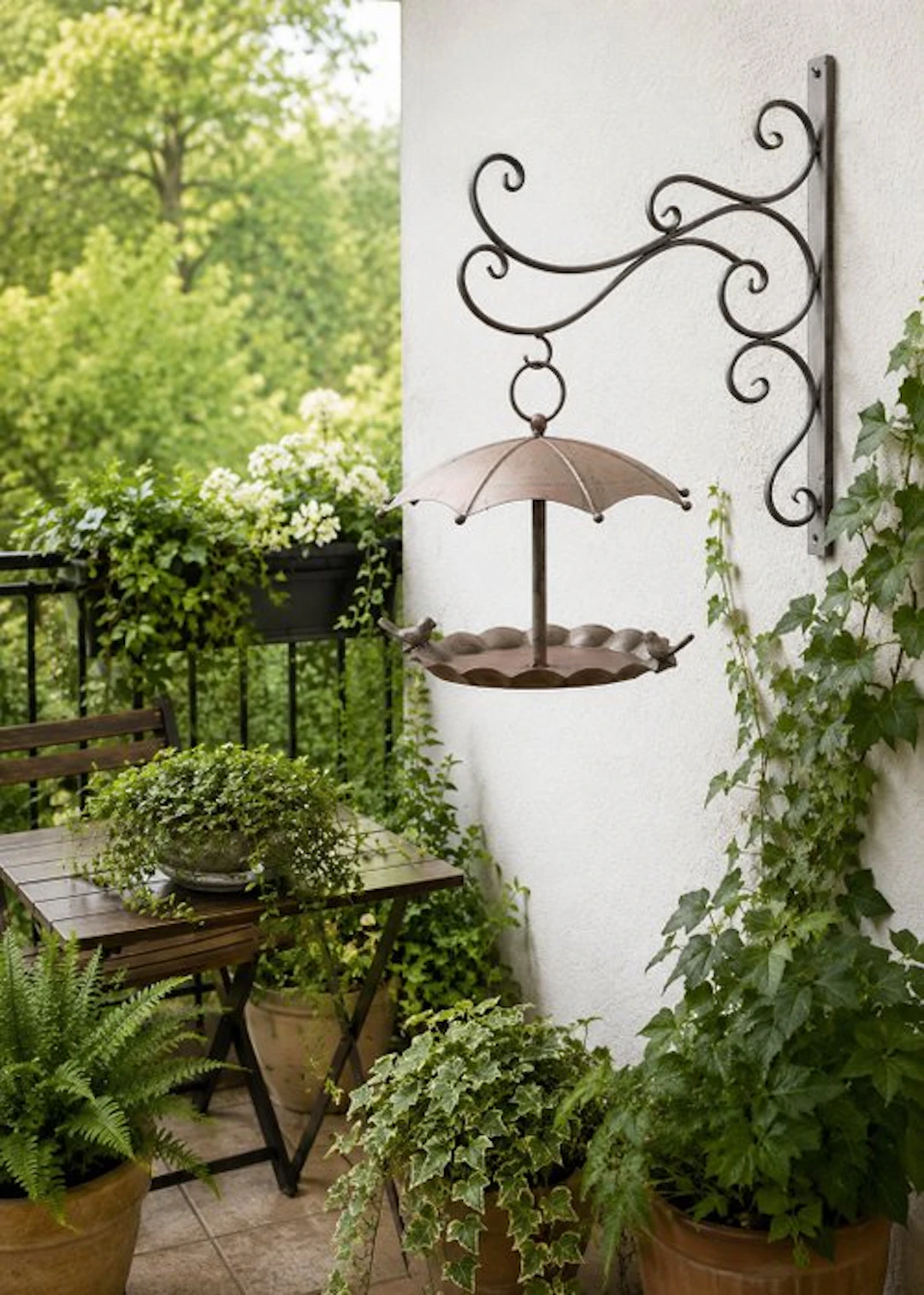 Birdbath - Iron - parasol design + hanger