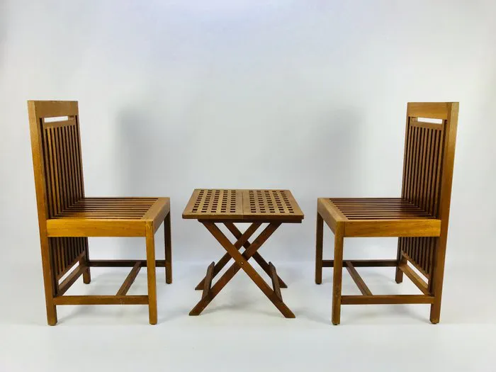 Chair (3) - Wood - In the style of Frank Lloyd Wright