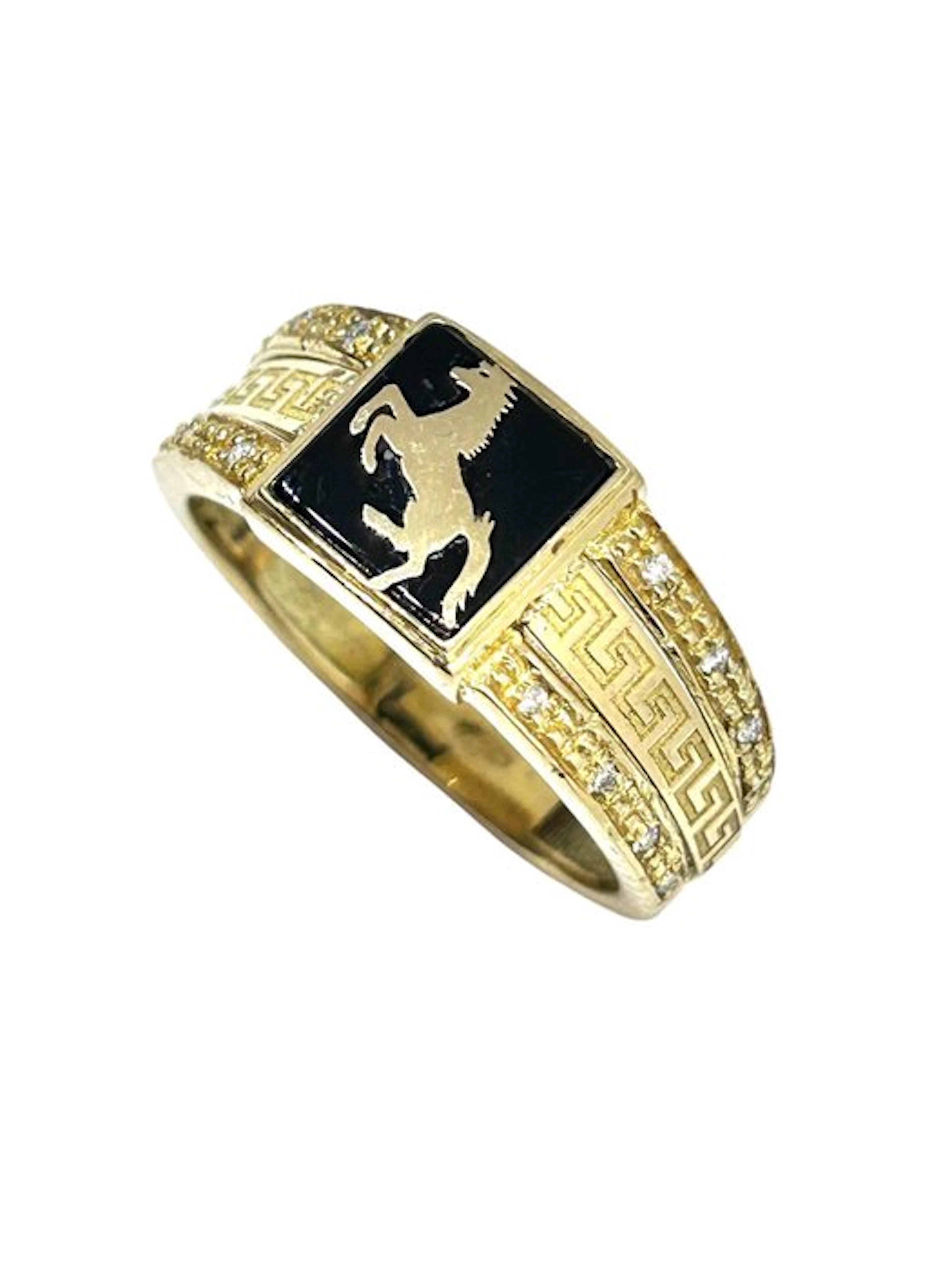 Ring - 18 kt. Yellow gold - 0.16ct. tw. Diamond (Natural) - Onyx