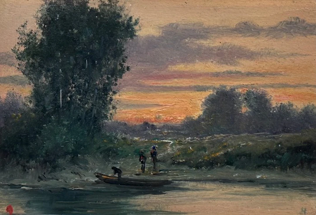 Johannes Hilverdink (1813-1902), Attributed to - Vissers bij bootje aan de kant