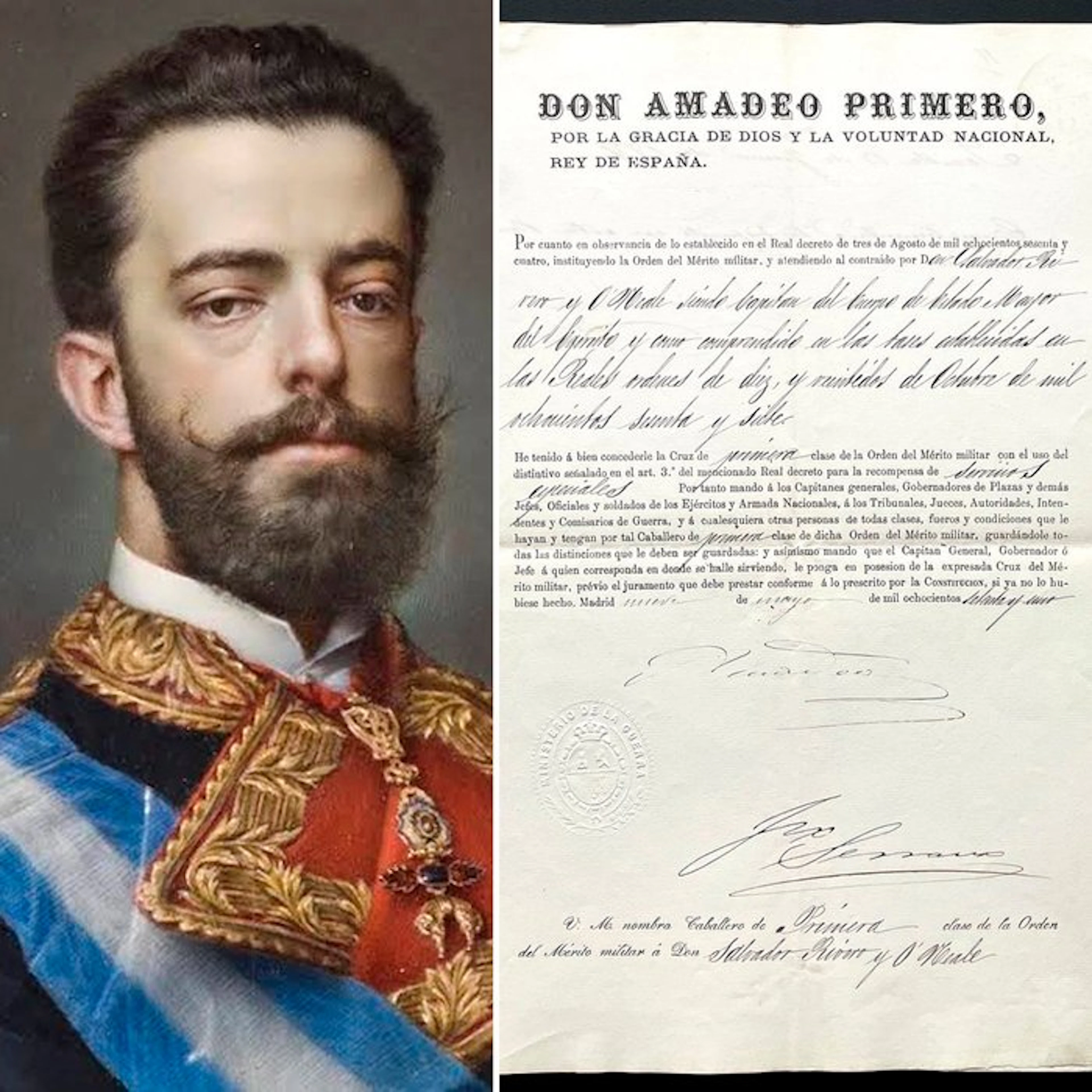 Autógrafo - Firma Rey Amadeo I de Saboya. España. Firma manuscrita. - 1871