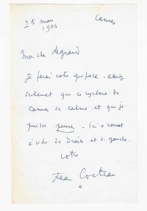 Jean Cocteau - lettre autographe signée - 1954