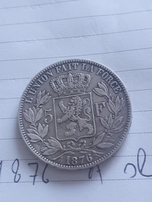 Belgium. Leopold II. 5 Francs 1876 (No reserve price)
