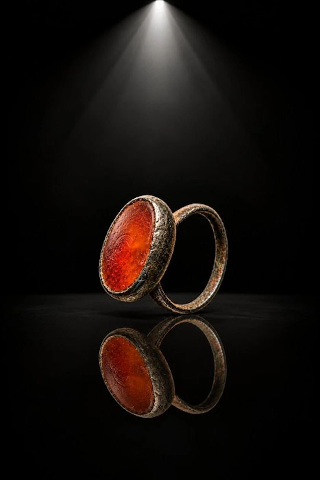 Medieval Ring with Large Amber-Toned Carnelian Cabochon –...