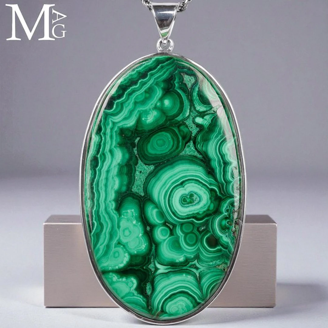 Sterling Silver Pendant with Unique Malachite Gem...
