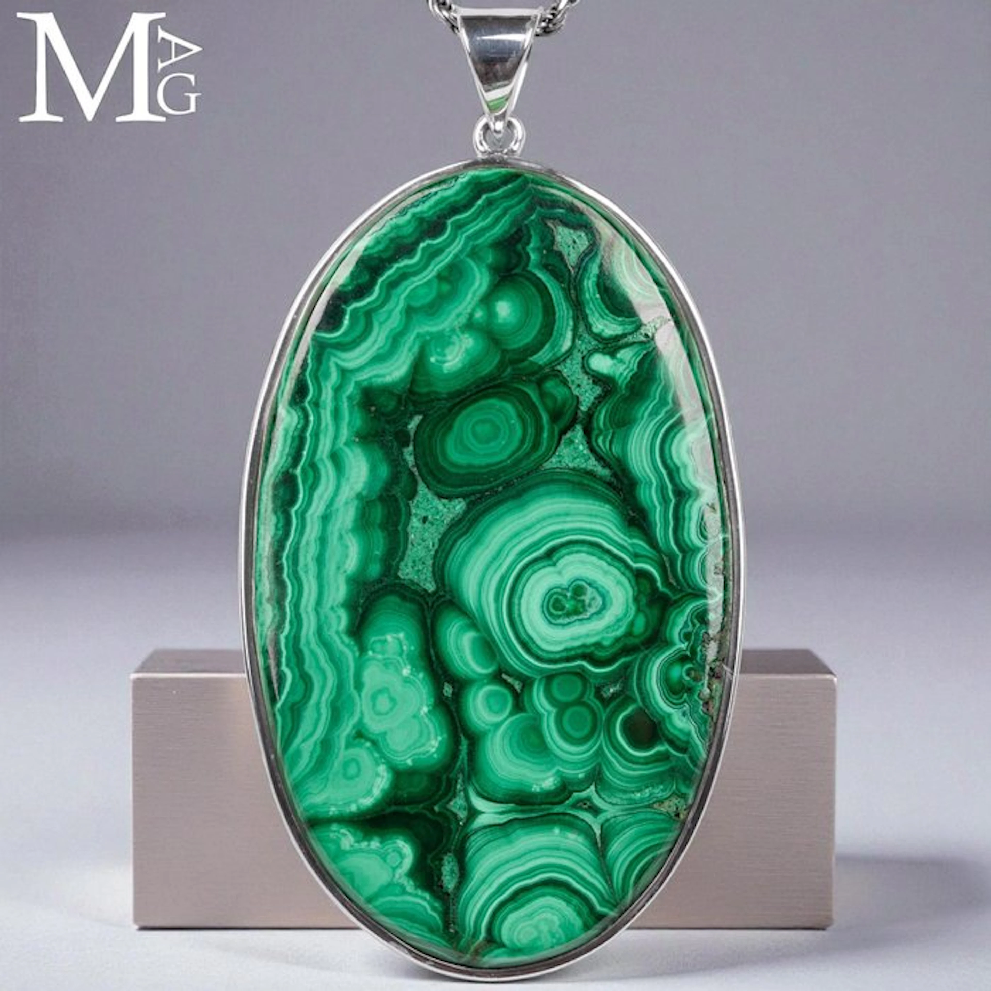 Sterling Silver Pendant with Unique Malachite Gem...