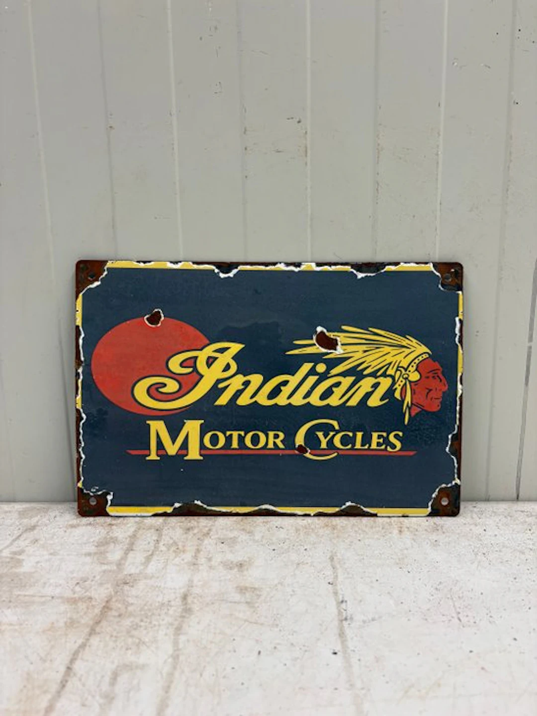 Indian Motorcycles – Klassiek Emaille Motorreclamebord - Enamel sign - Enamel