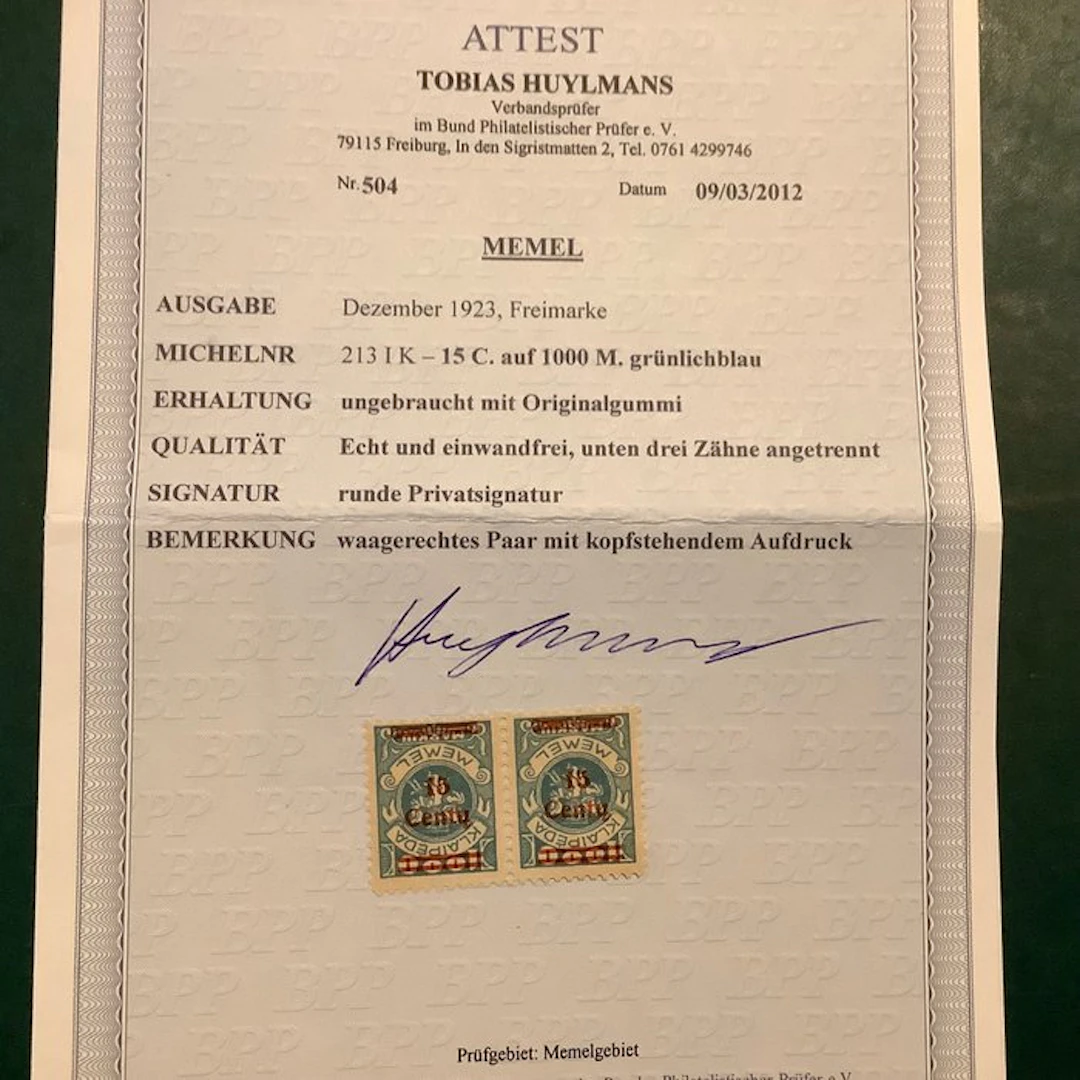 Memel 1923 - Klaipeda: 15 cent pair with inverted...