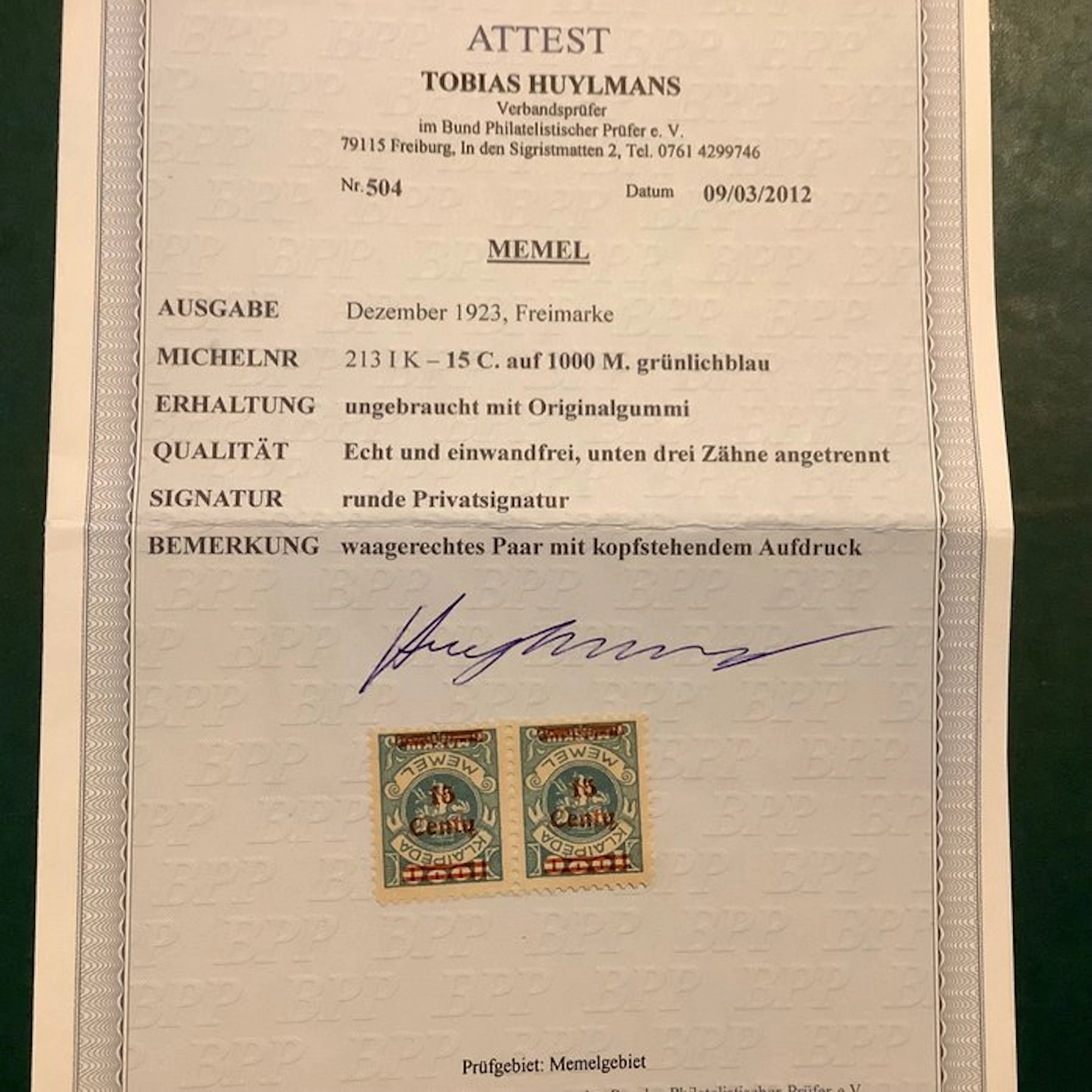 Memel 1923 - Klaipeda: 15 cent pair with inverted...