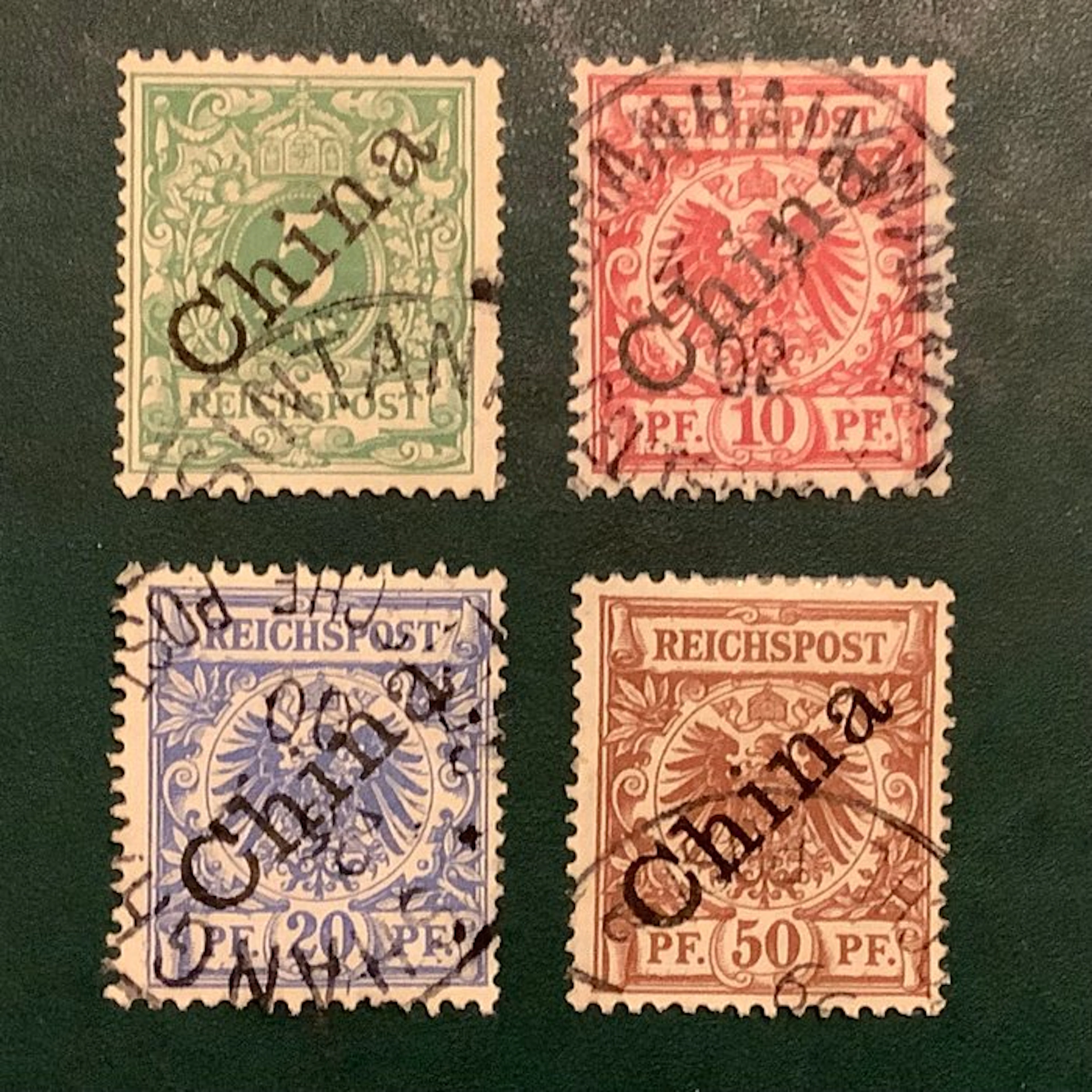 German office in China 1898 - First issue: four stamps with a diagonal
