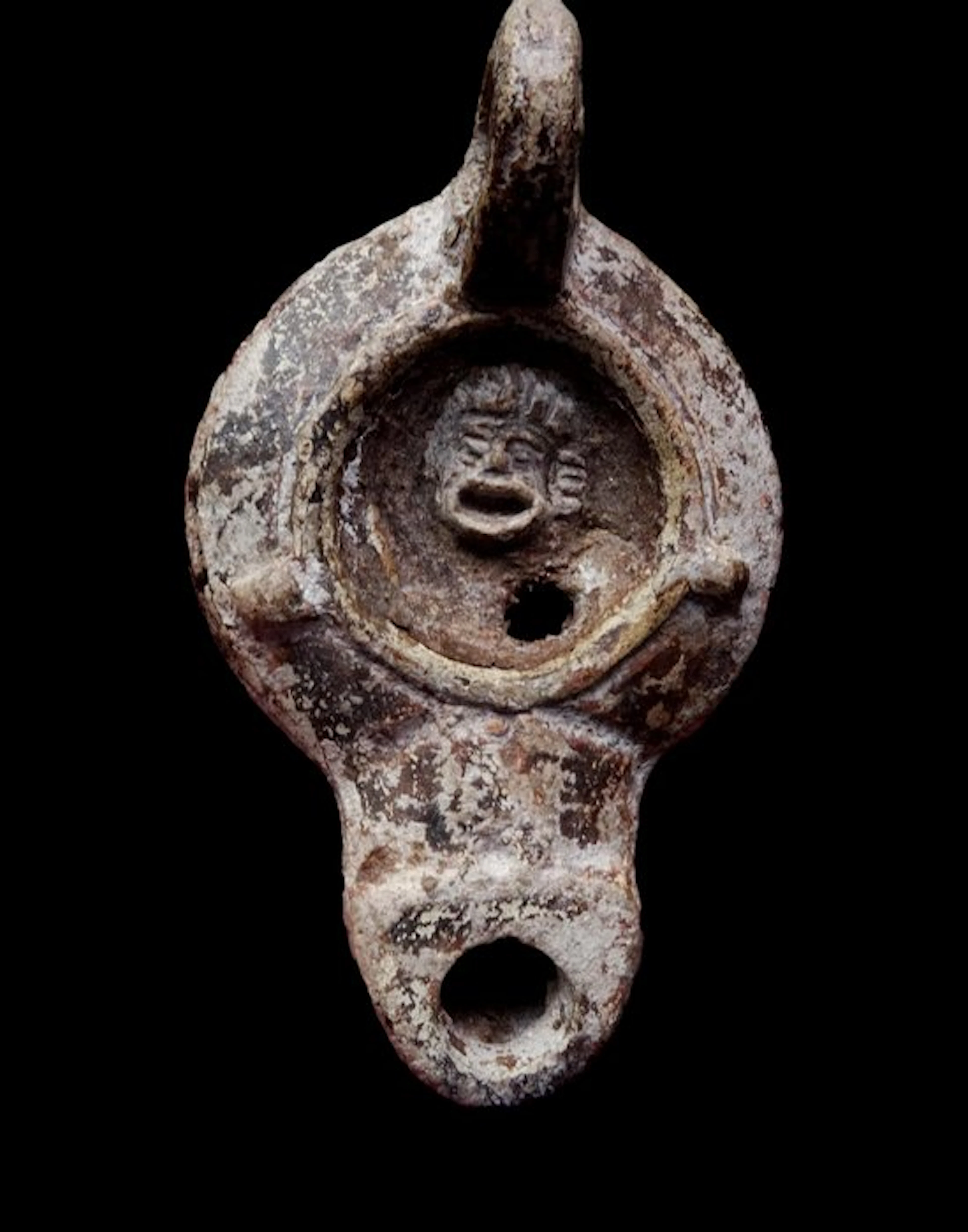 Ancient Roman - Oil lamp with actor's mask - 2nd century AD - Expertized by J.S
