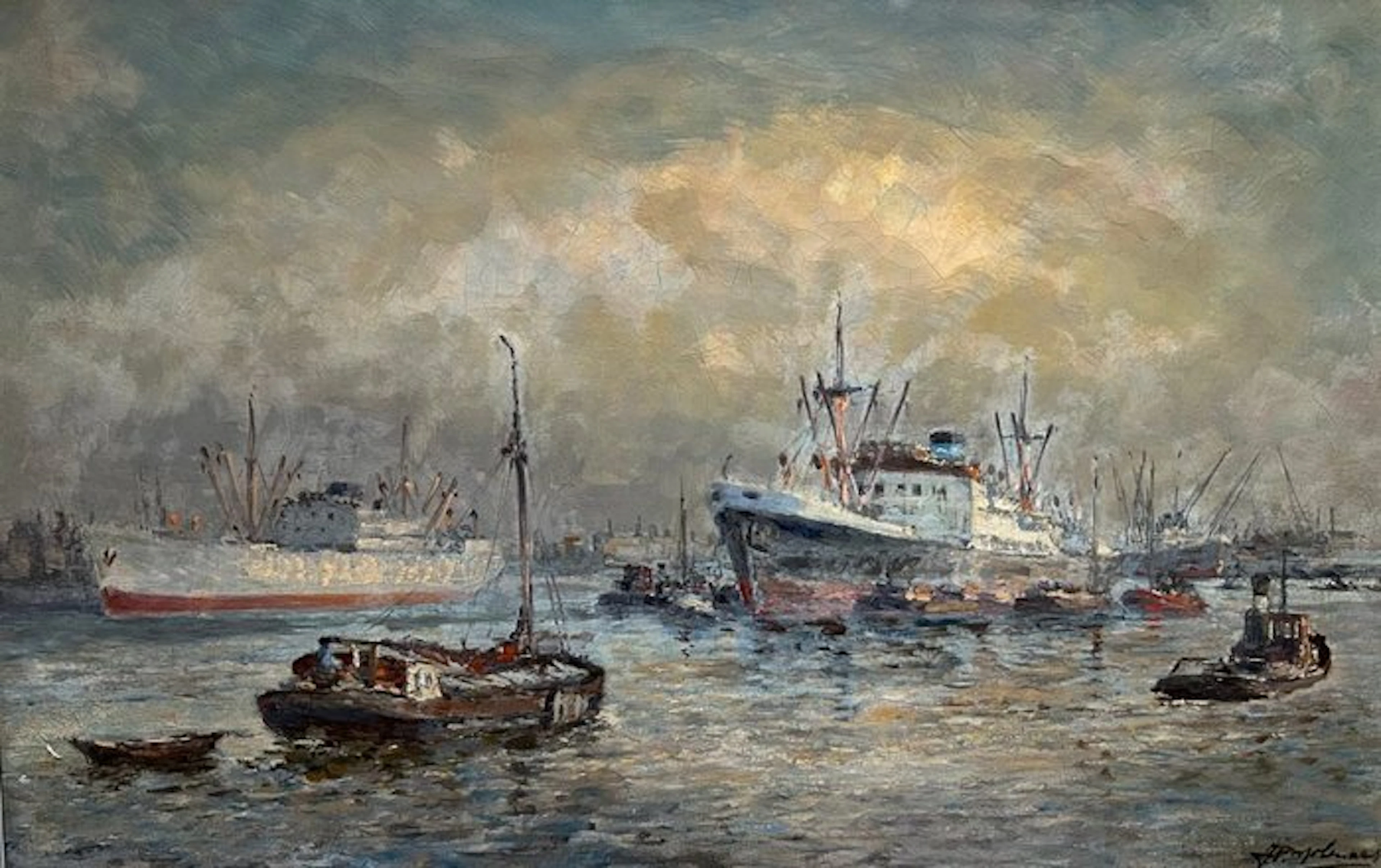 J P Molenaar (1914 - 1990) - Havengezicht