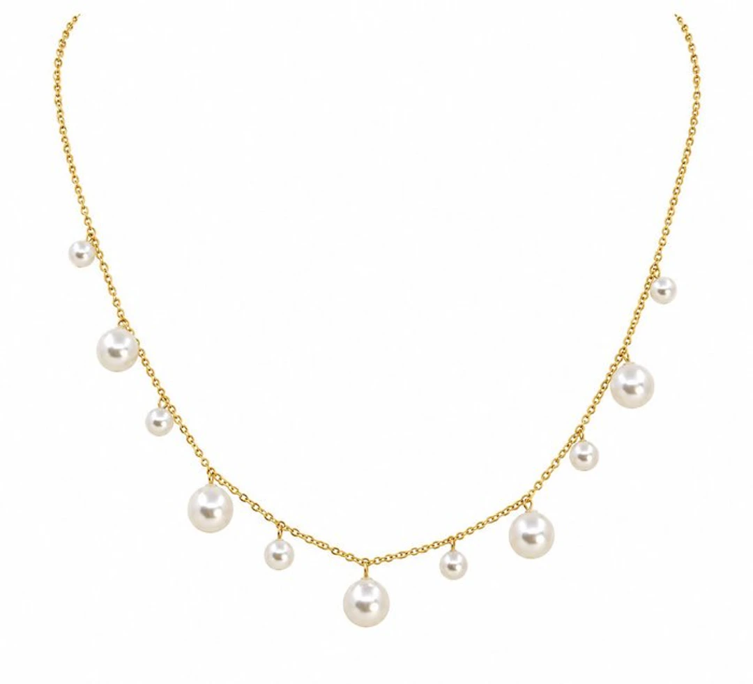 Necklace - 18 kt. Yellow gold - 4x7.5mm Akoya Pearls