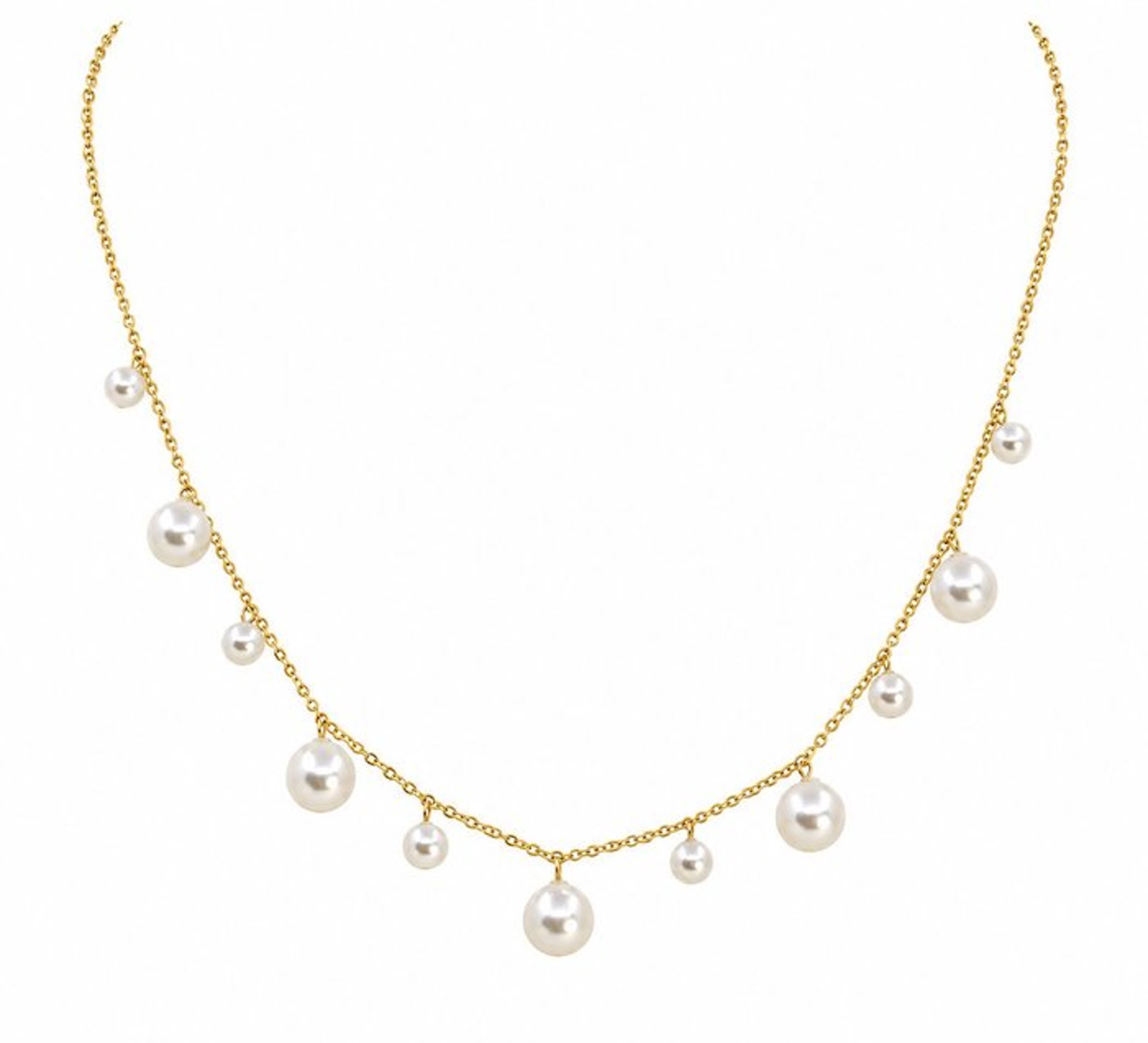 Necklace - 18 kt. Yellow gold - 4x7.5mm Akoya Pearls