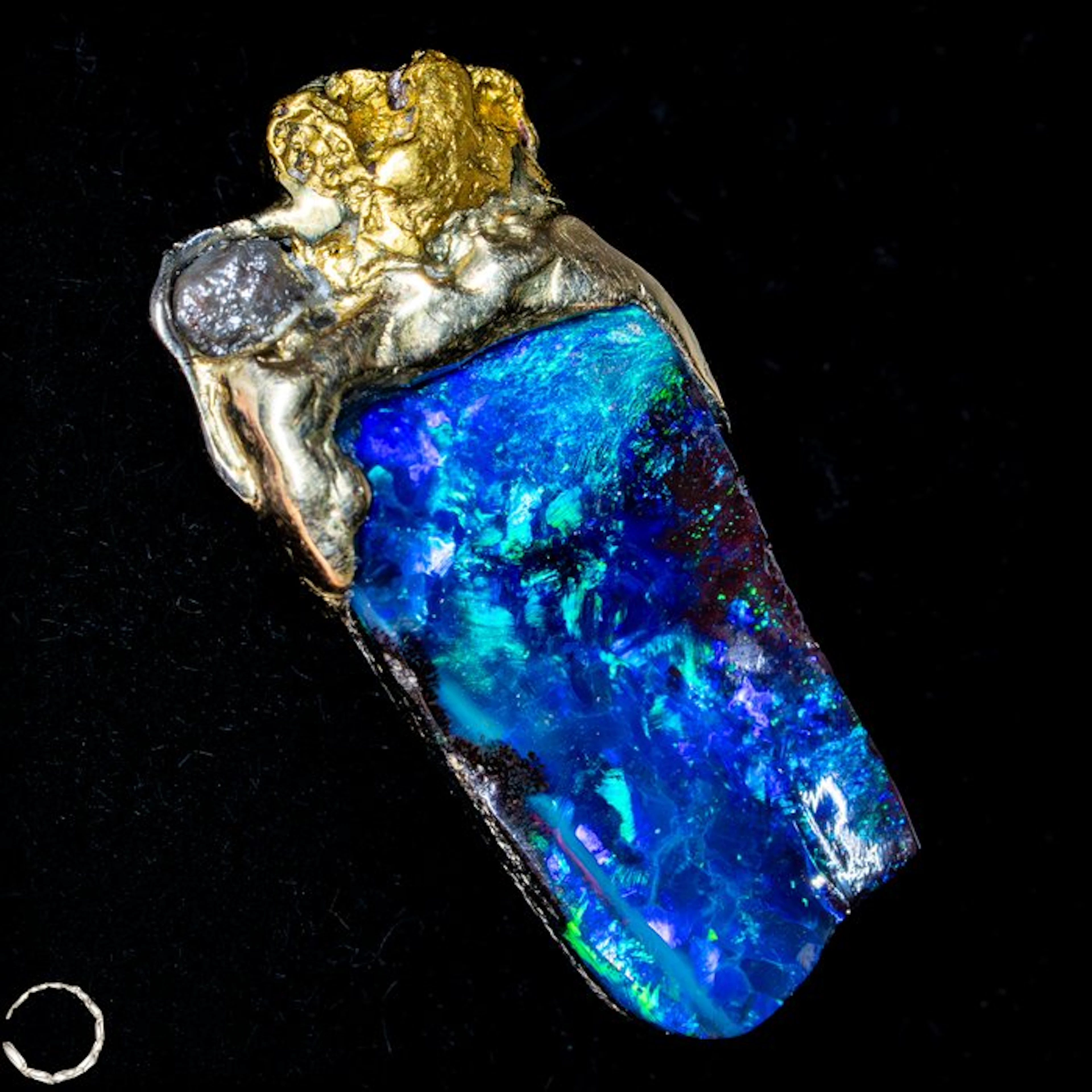 Natural Boulder Opal with Diamond and Gold Nugget...