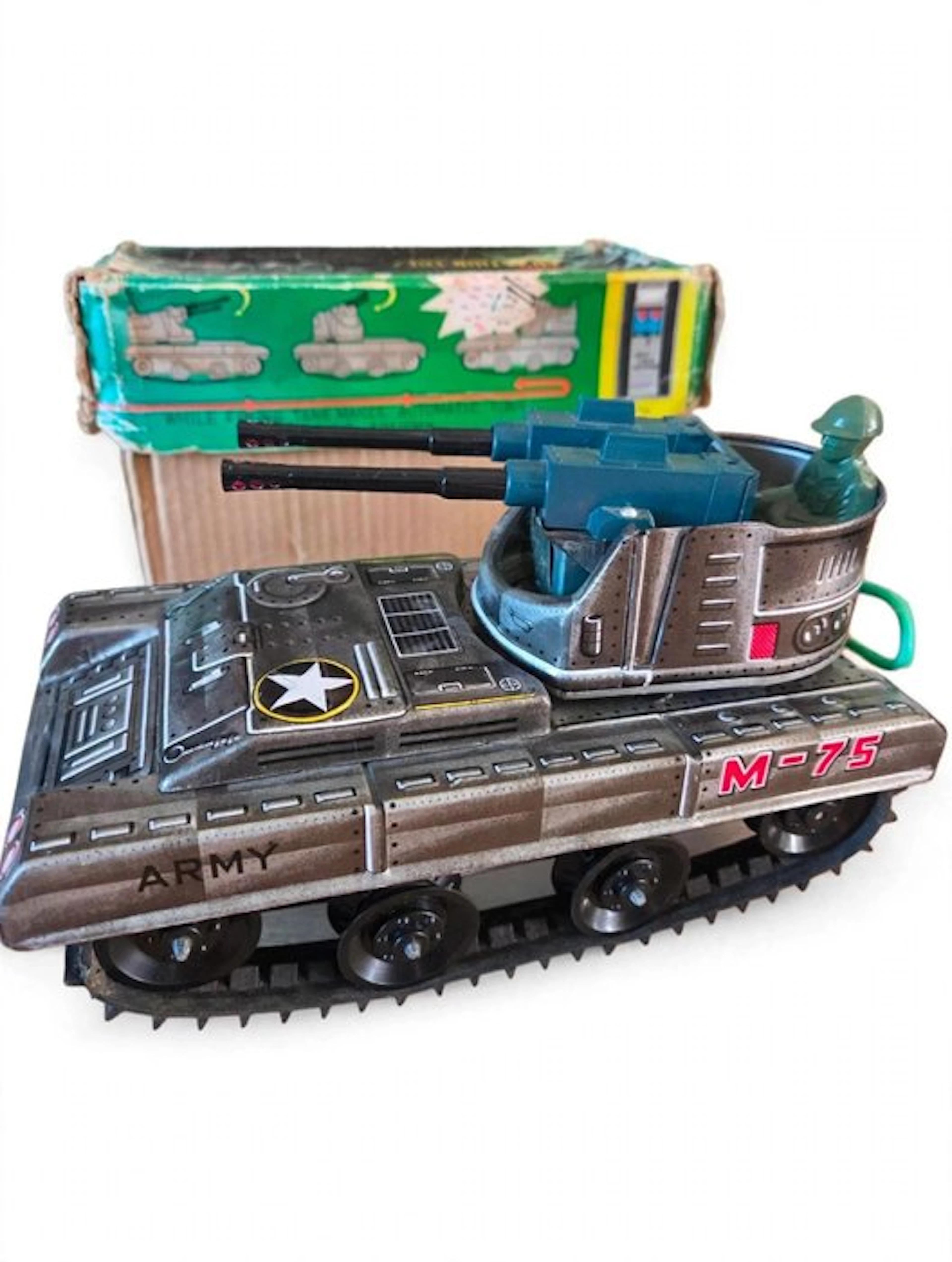 Sankei - Tin toy - M-75 Anti-Aircraft Tank, Boxed - 1950-1960 - Japan