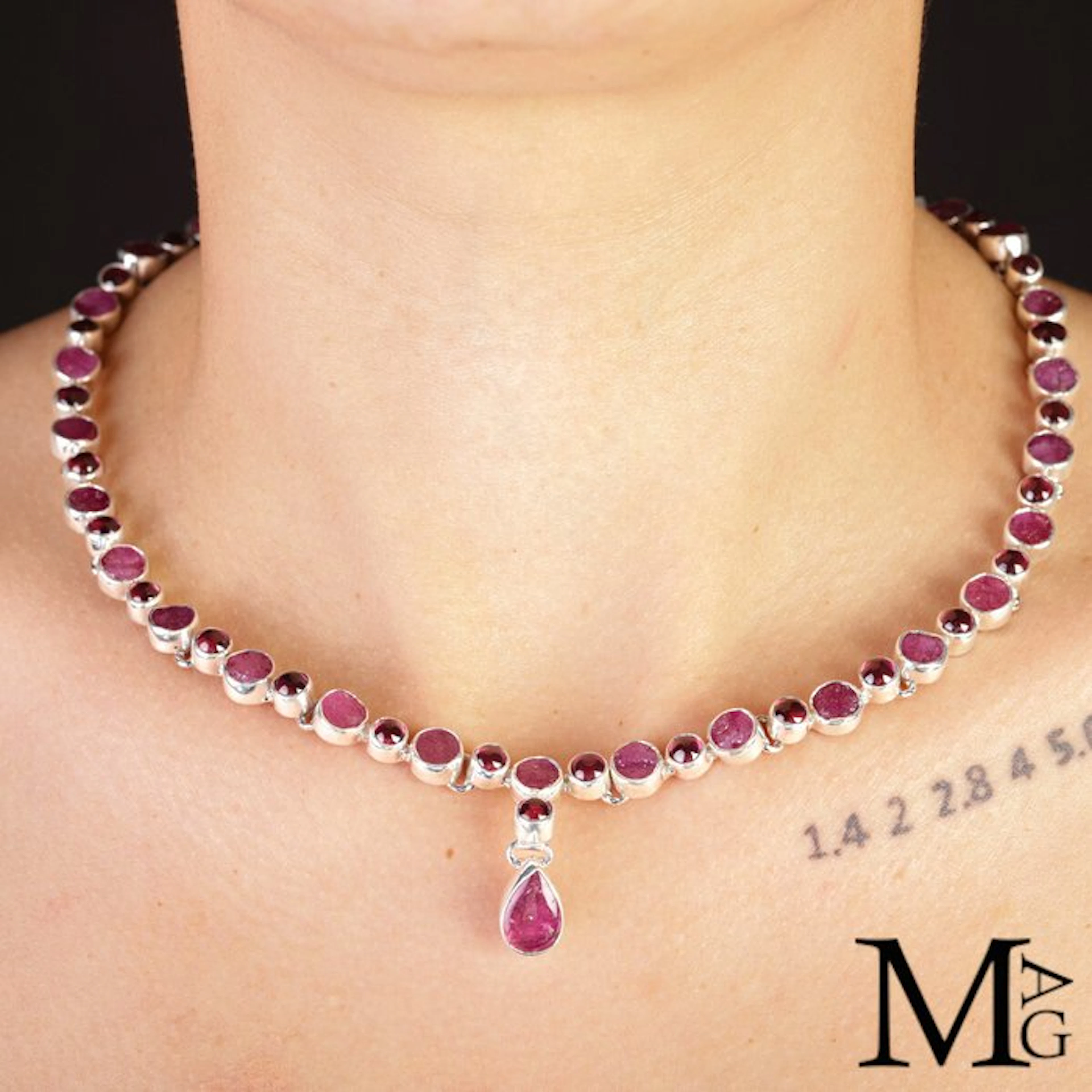 925 Silver Necklace with Rubies – Balance of Light and...