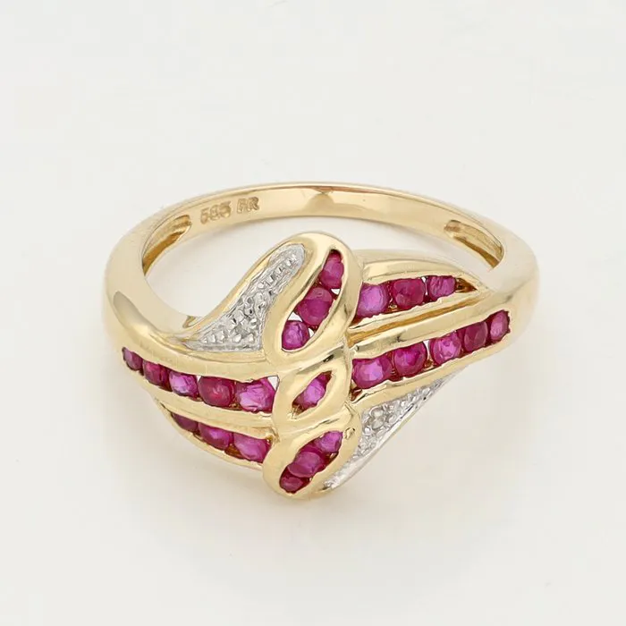 Ring - 14 kt. Yellow gold - Diamond - ruby