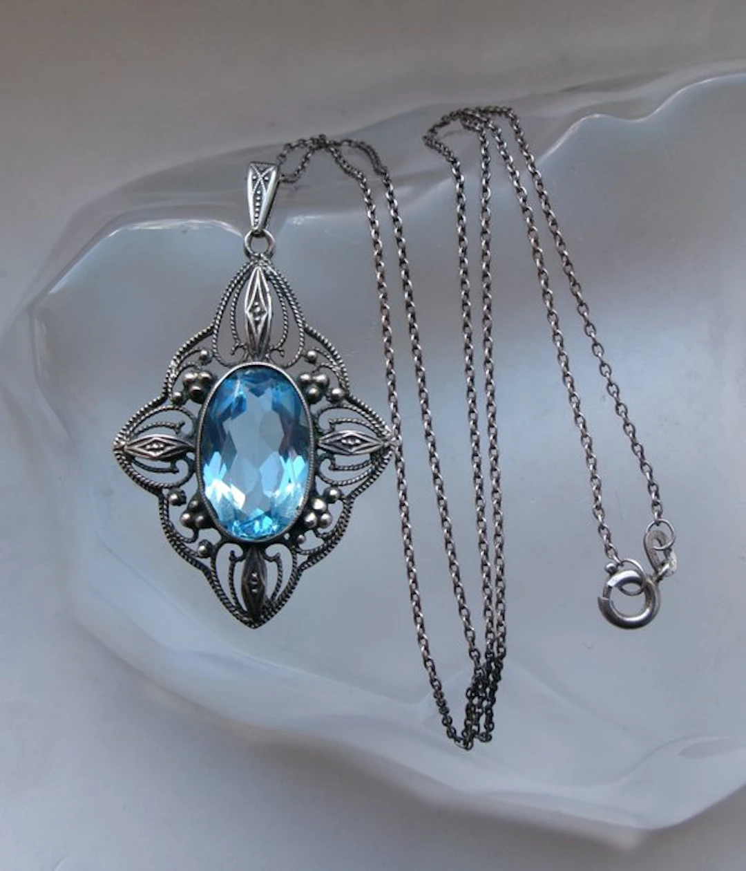 Silver - Necklace with pendant - Art Deco
