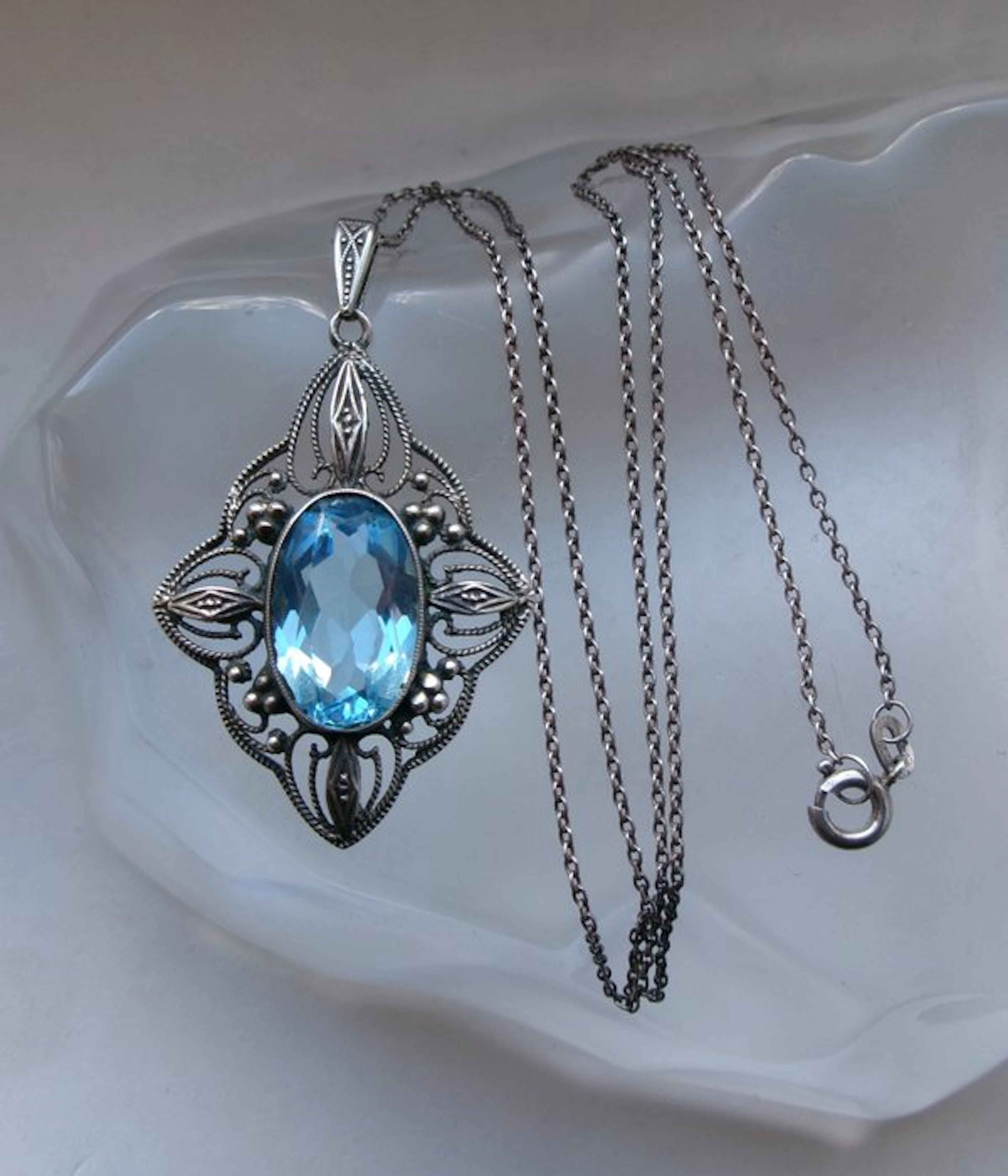 Silver - Necklace with pendant - Art Deco