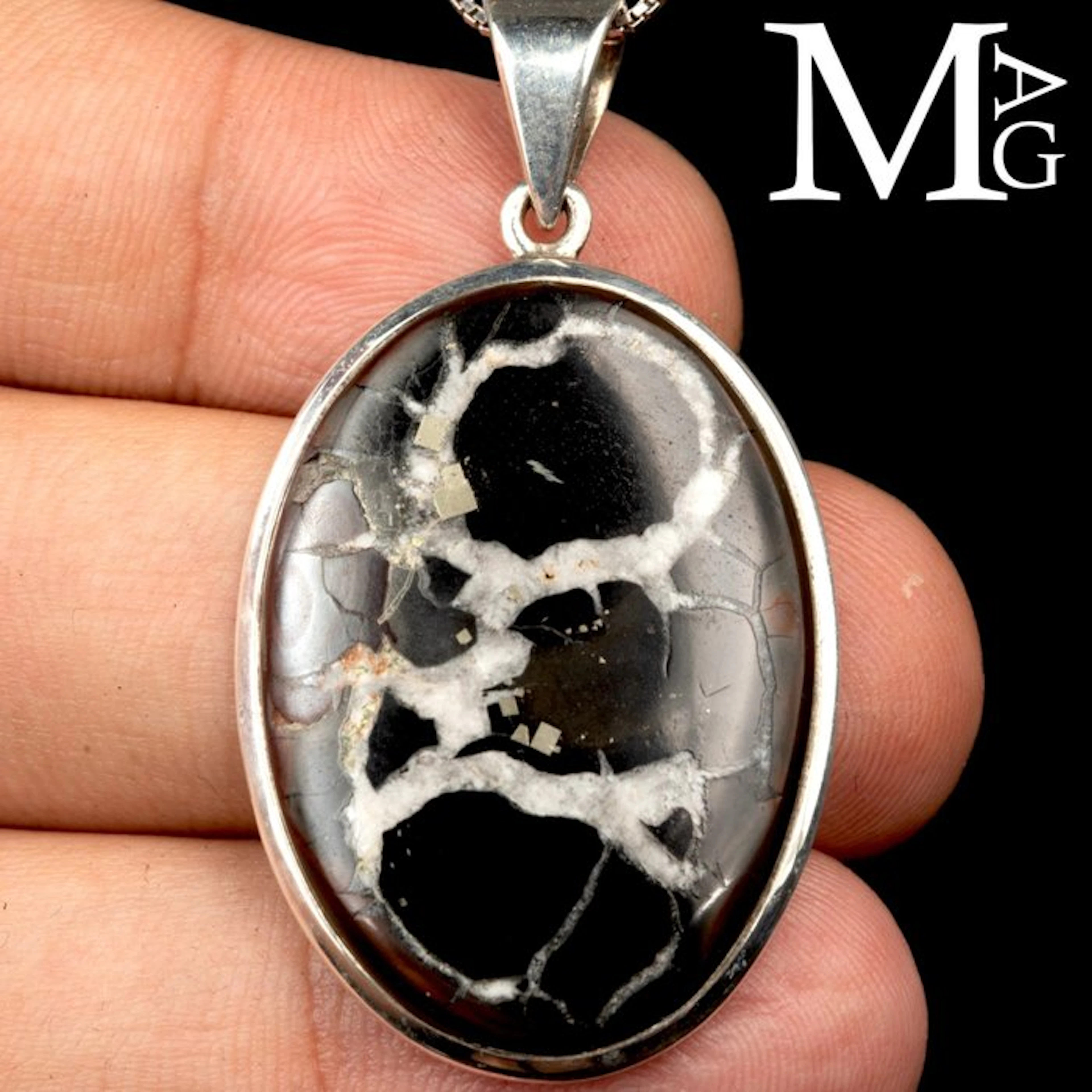 Natural Septarian Pendant with Pyrite – Sterling Silver...