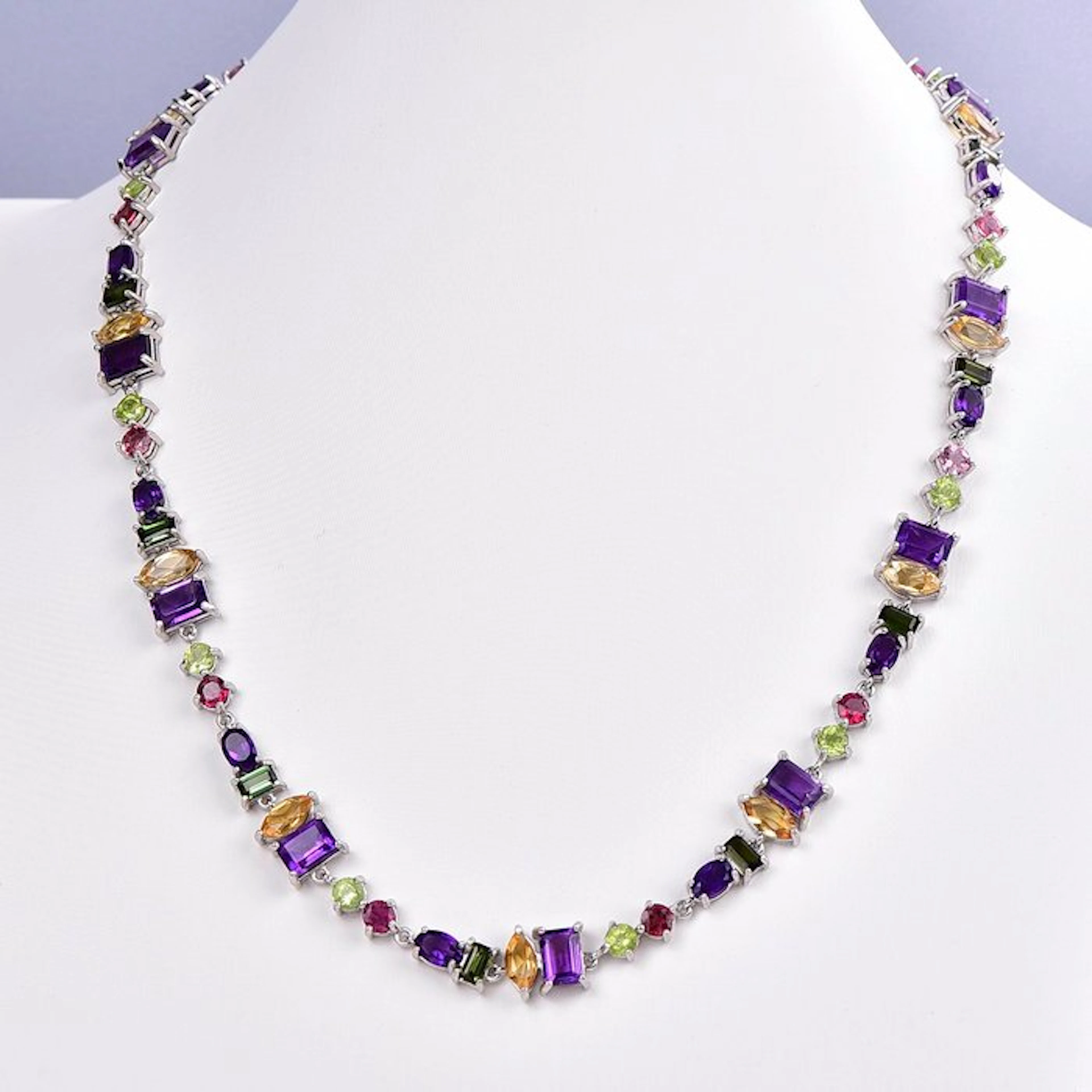 No reserve price - Necklace Silver - Mixed gemstones - Certified