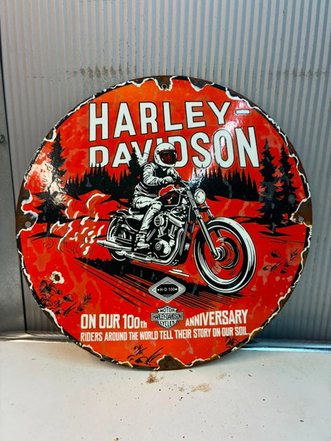 Harley-Davidson 100th Anniversary Round Metal Sign - Enamel sign - Enamel