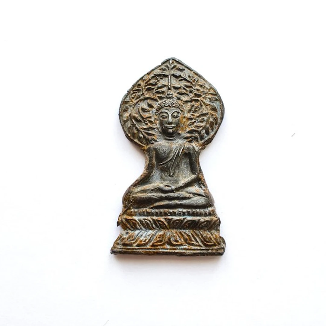 Ancient Indochinese Gilded Metal Sitting Buddha Statuette...